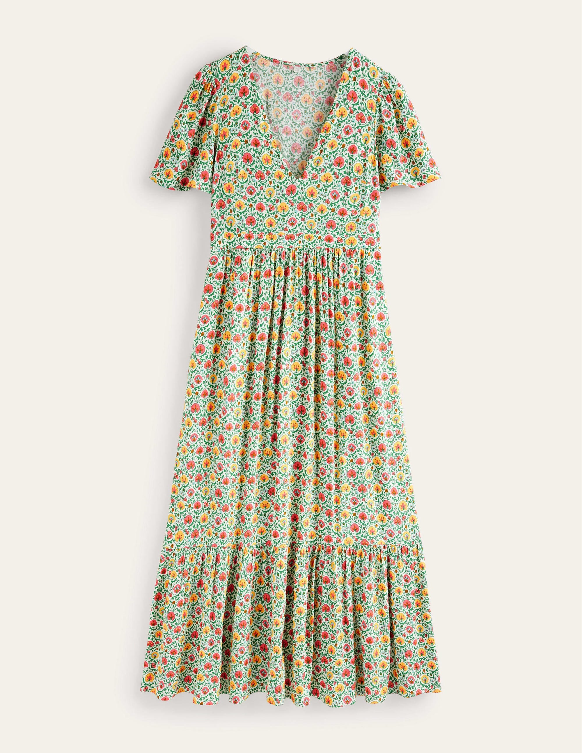 Gestuftes Maxikleid mit V-Ausschnitt-Grün, Zauberhafte Blüten - Image 5
