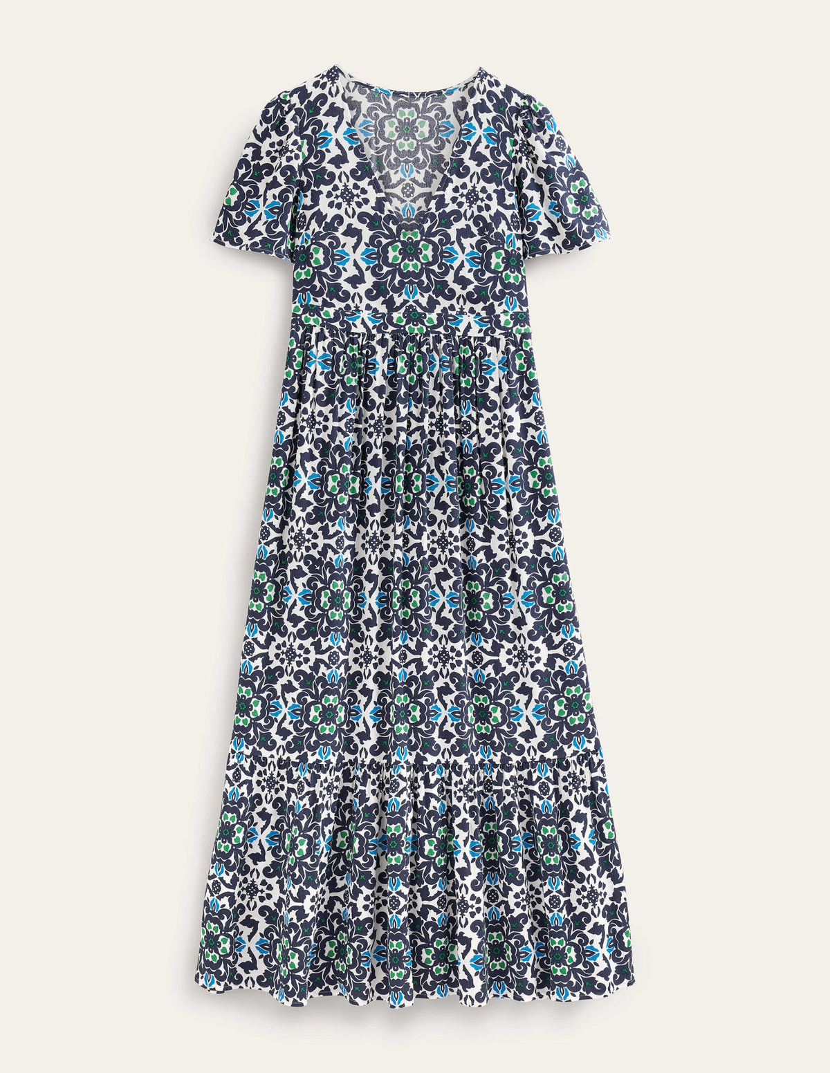 Gestuftes Maxikleid mit V-Ausschnitt-Marineblau, Üppige Blumen - Image 5