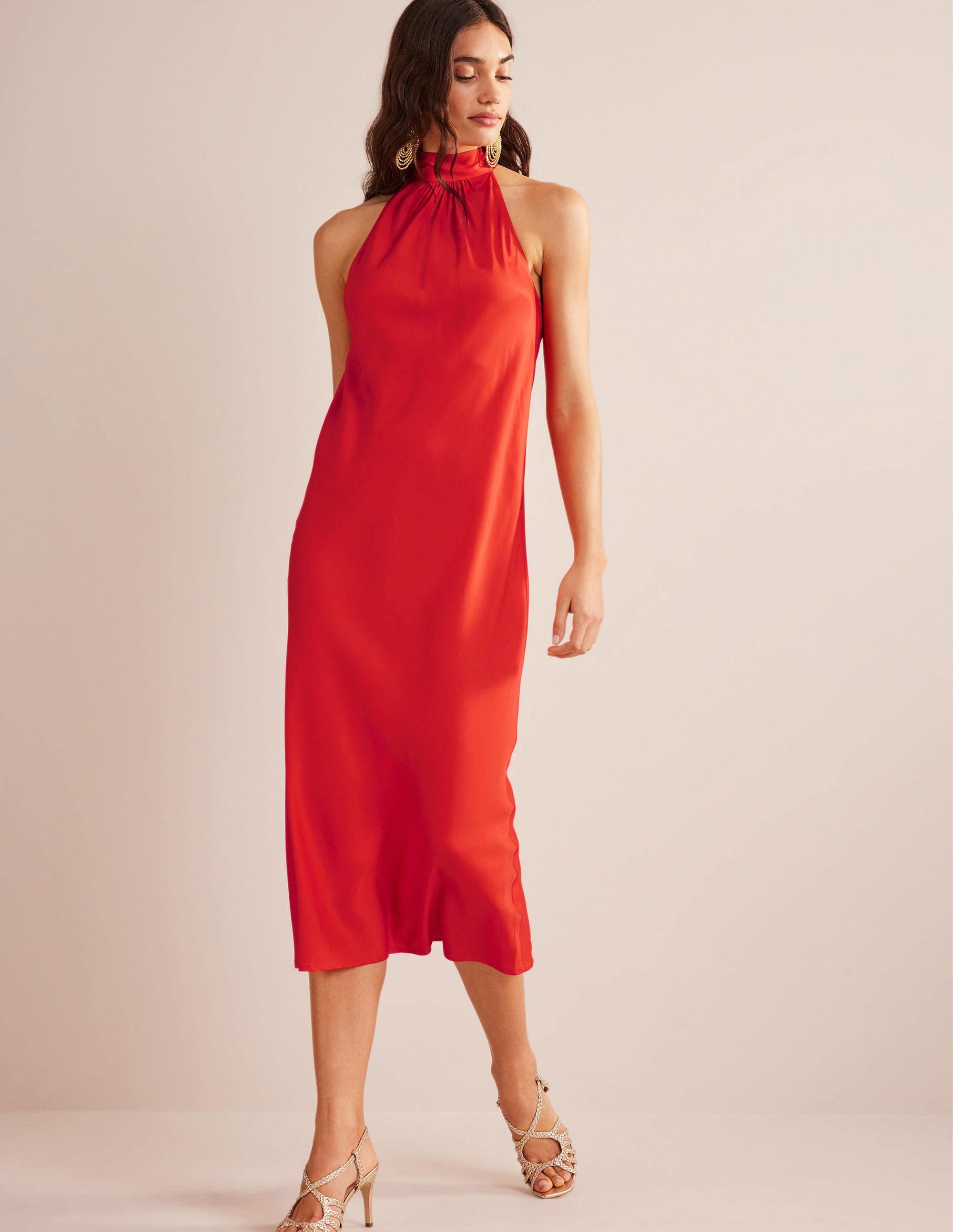 Robe midi nouée dans le dos-Tomate cerise - Image 1