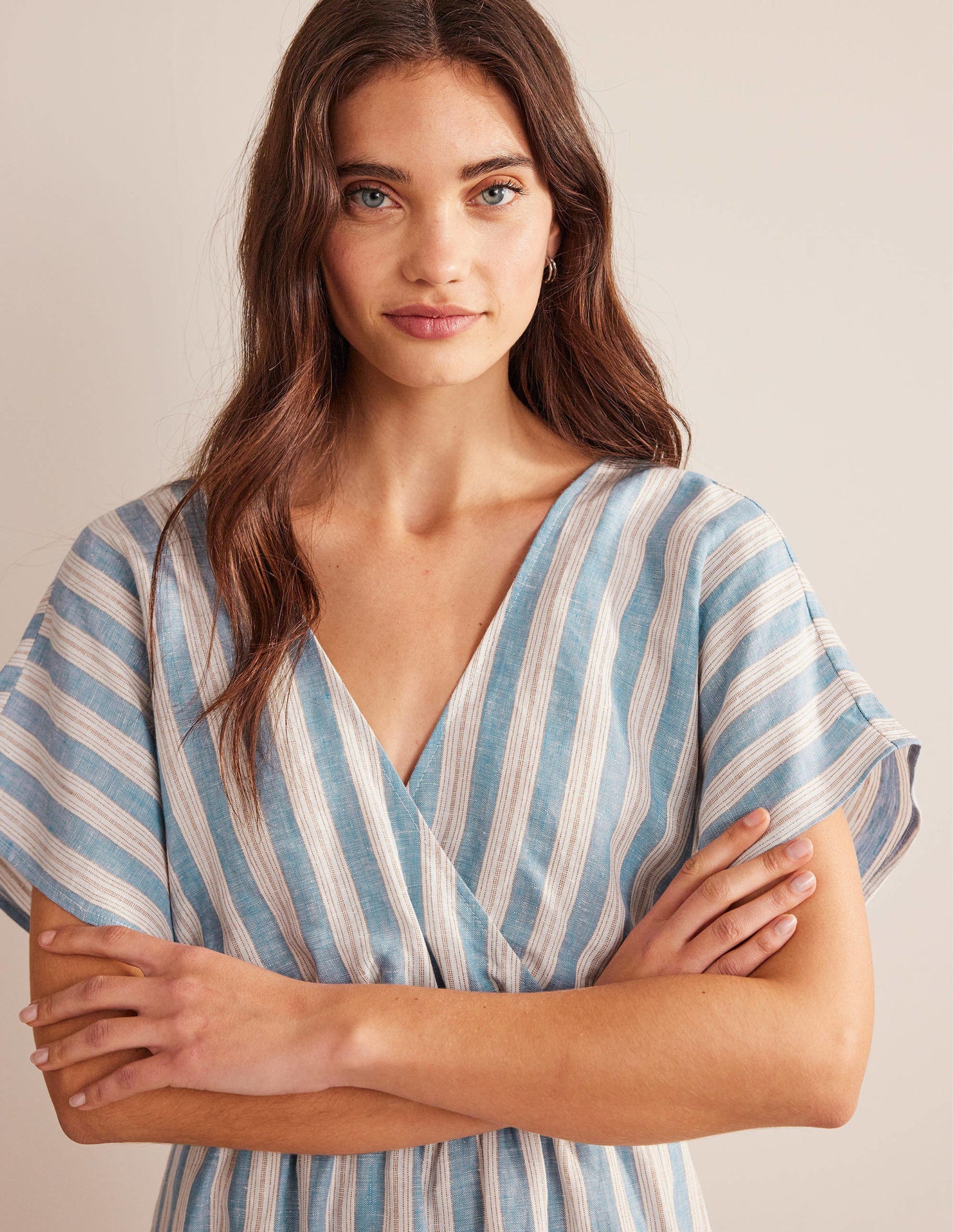 Kaftan-Maxikleid aus Leinen-Porzellanblau, Lurexstreifen-2