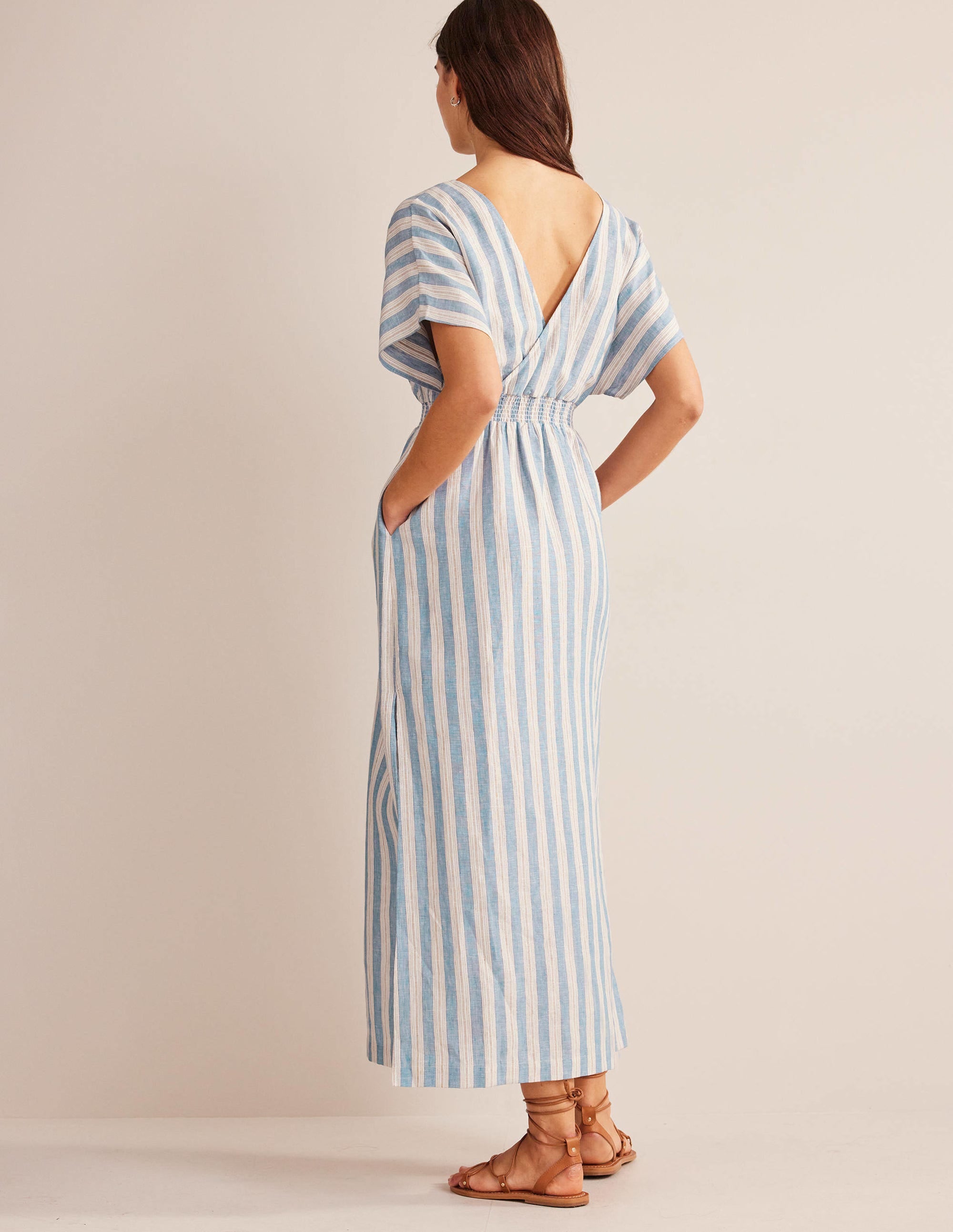 Kaftan-Maxikleid aus Leinen-Porzellanblau, Lurexstreifen - Image 3