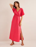 Kaftan-Maxikleid aus Leinen-Korallenrosa