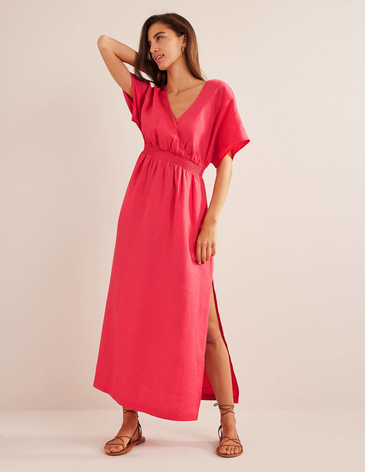 Kaftan-Maxikleid aus Leinen-Korallenrosa - Image 1