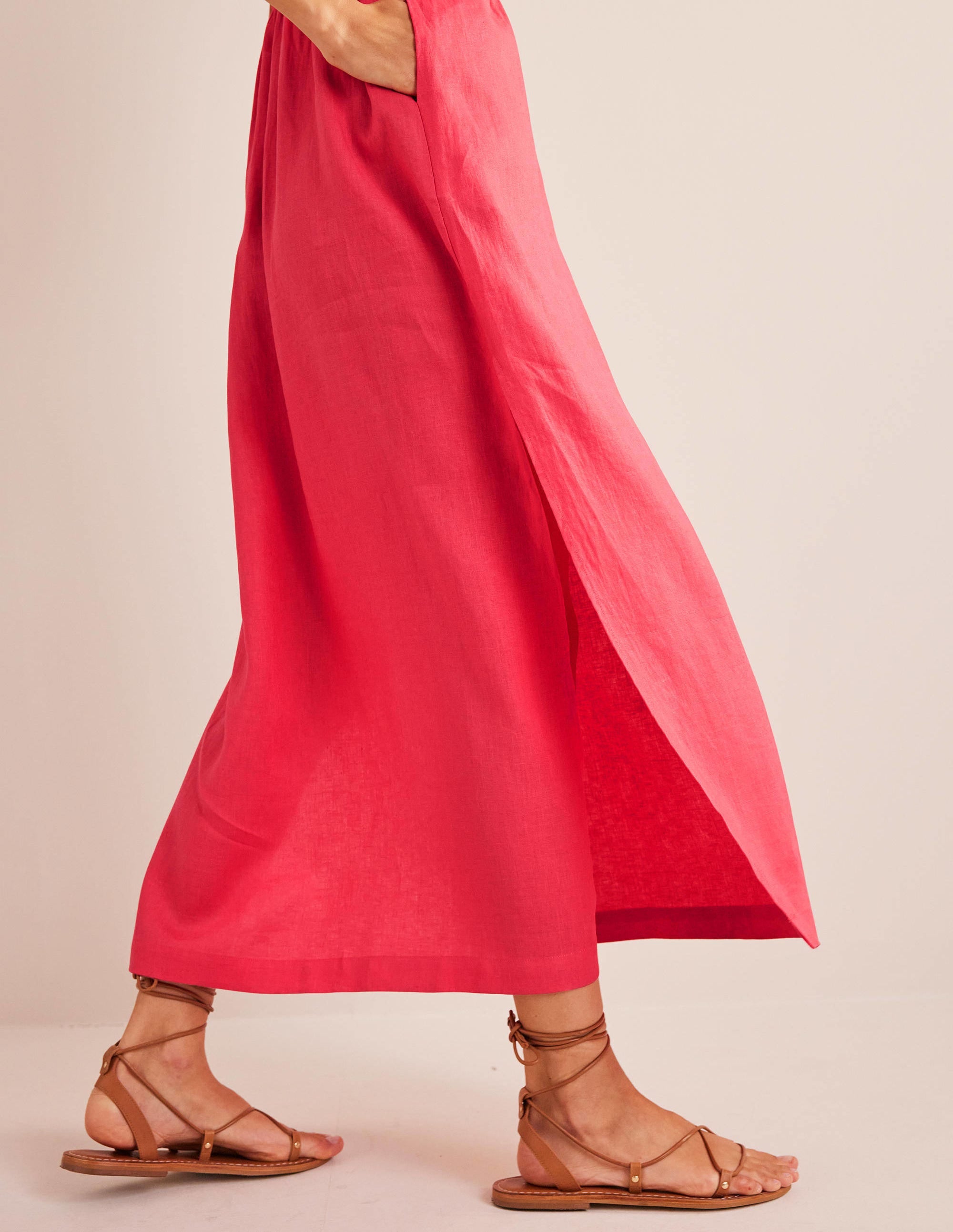 Kaftan-Maxikleid aus Leinen-Korallenrosa - Image 2