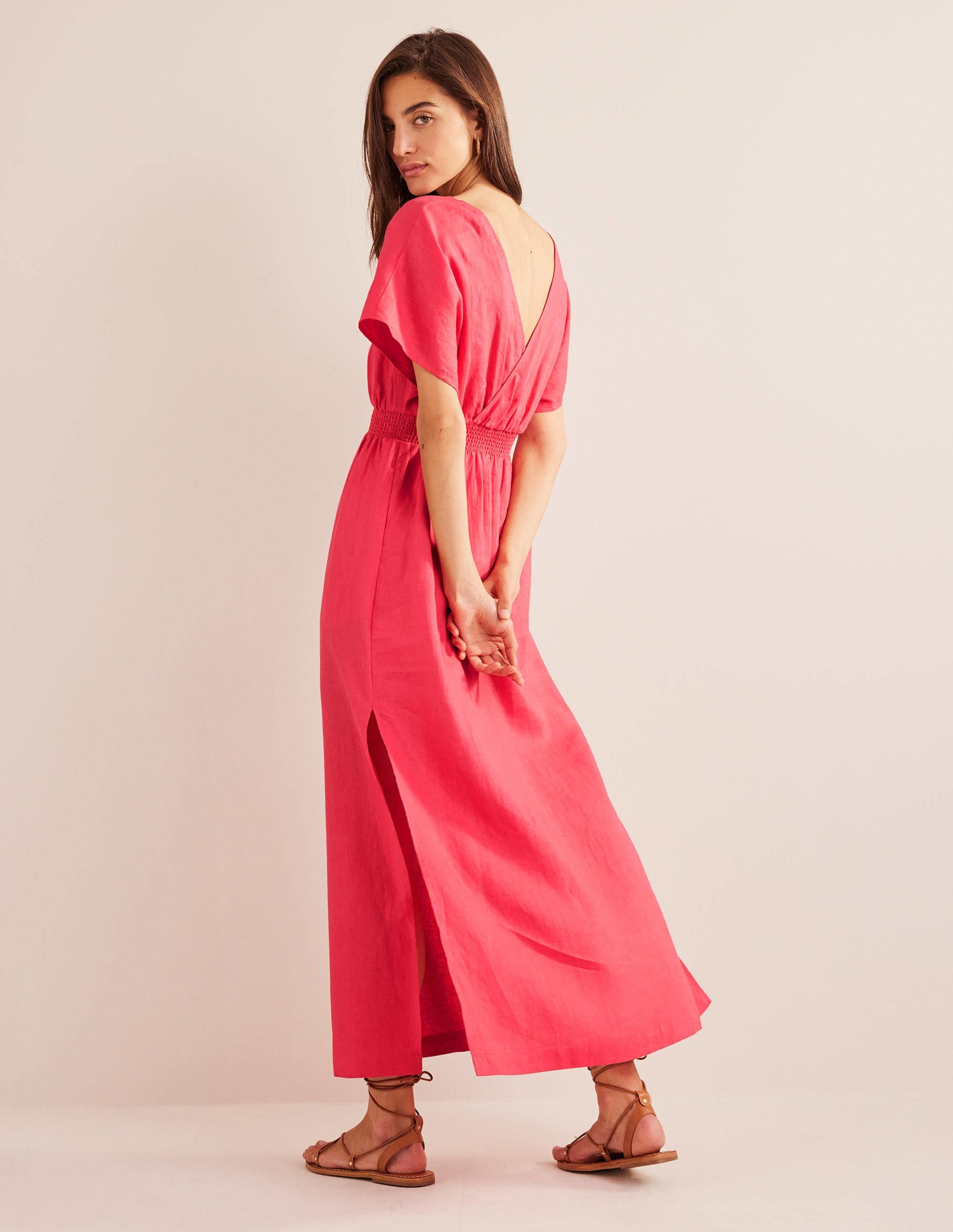 Kaftan-Maxikleid aus Leinen-Korallenrosa - Image 3