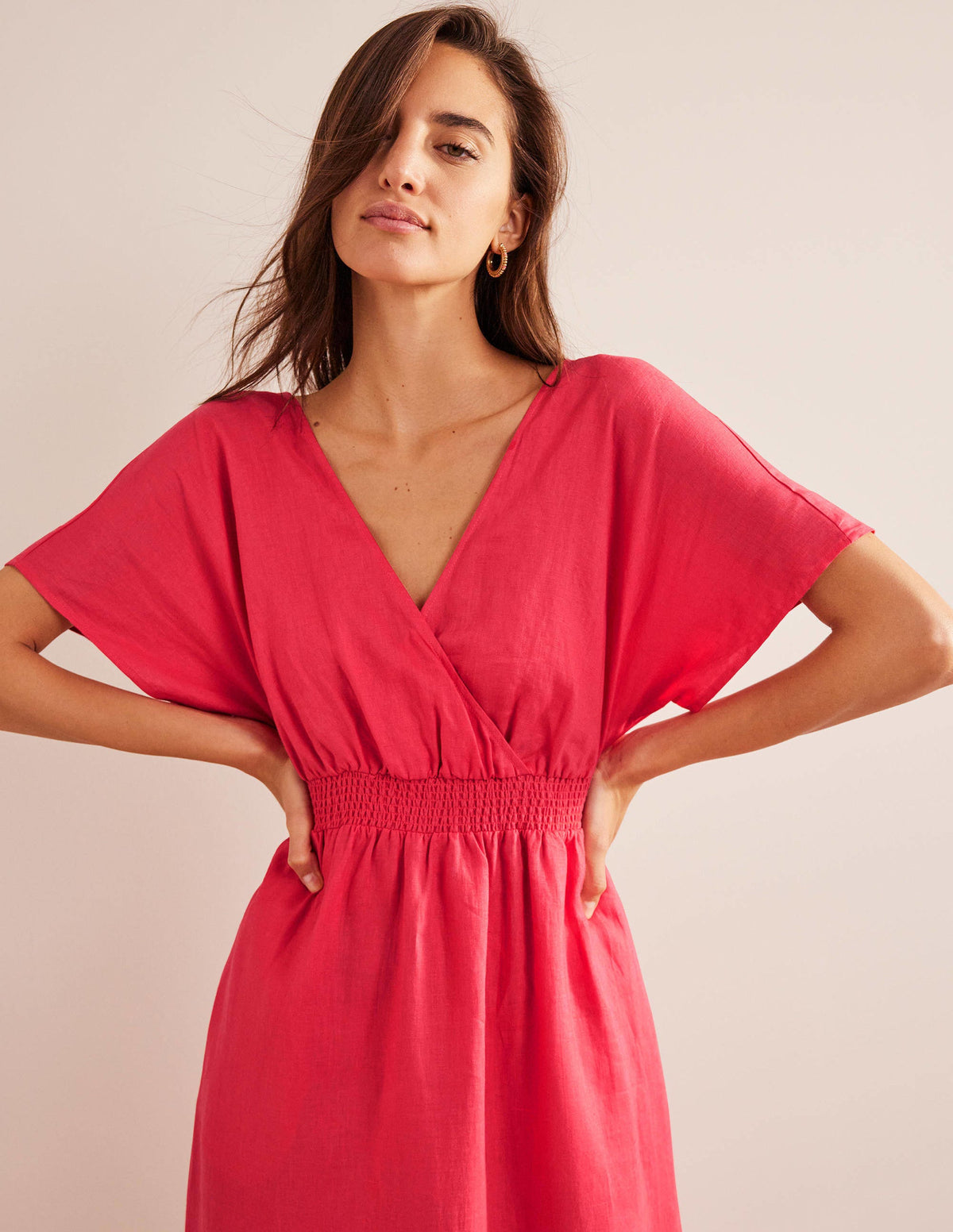 Kaftan-Maxikleid aus Leinen-Korallenrosa - Image 4