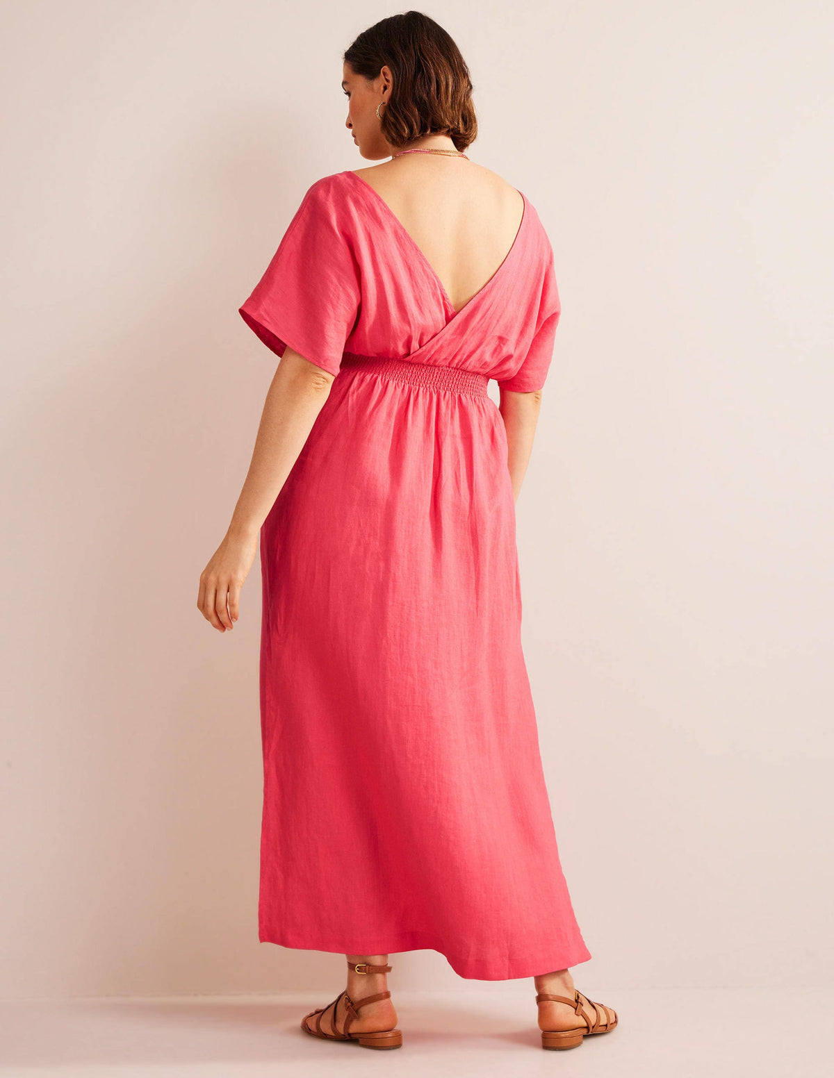 Kaftan-Maxikleid aus Leinen-Korallenrosa - Image 6