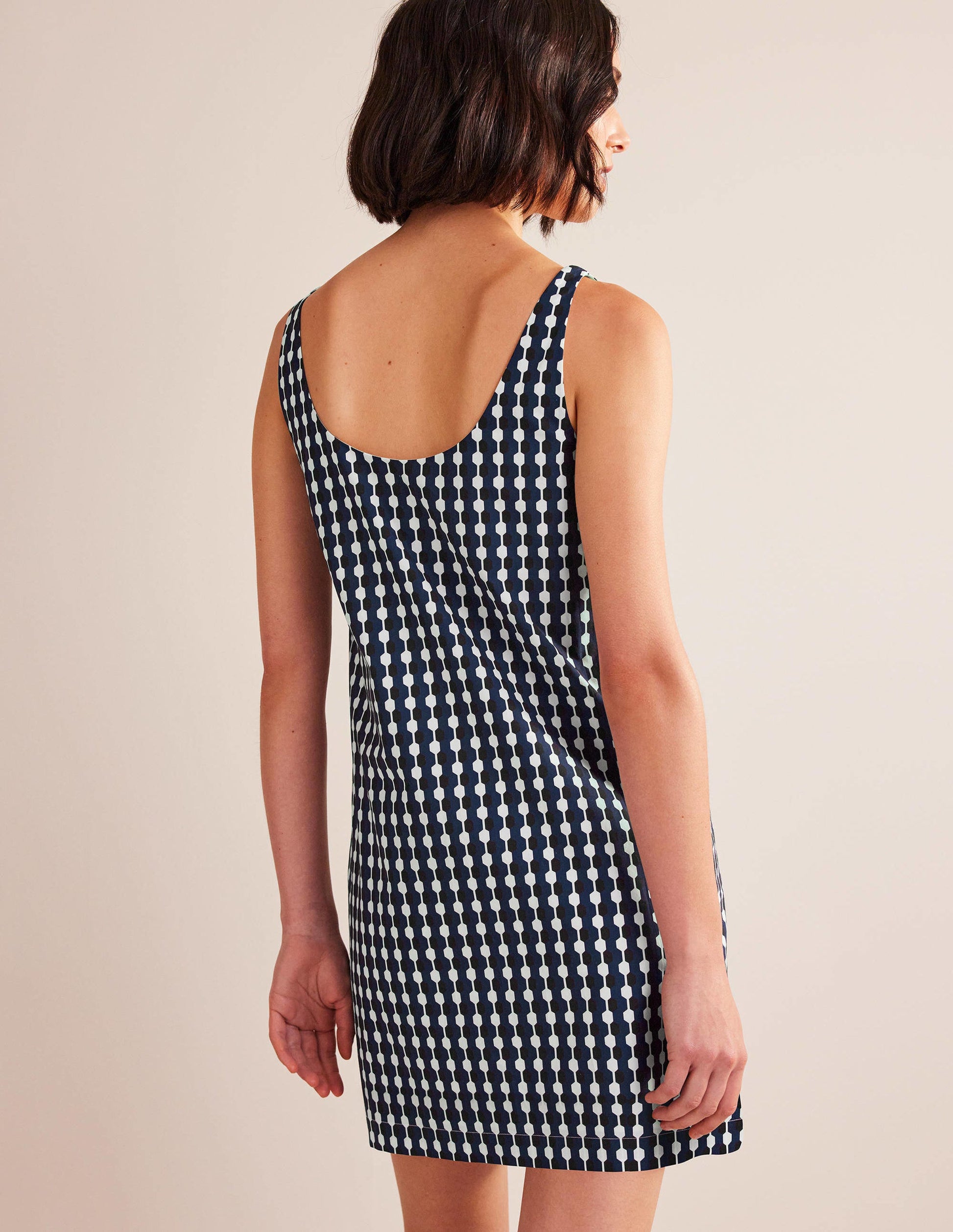 Etuikleid mit Rundhalsausschnitt-Marineblau, Geometrisches Muster-3