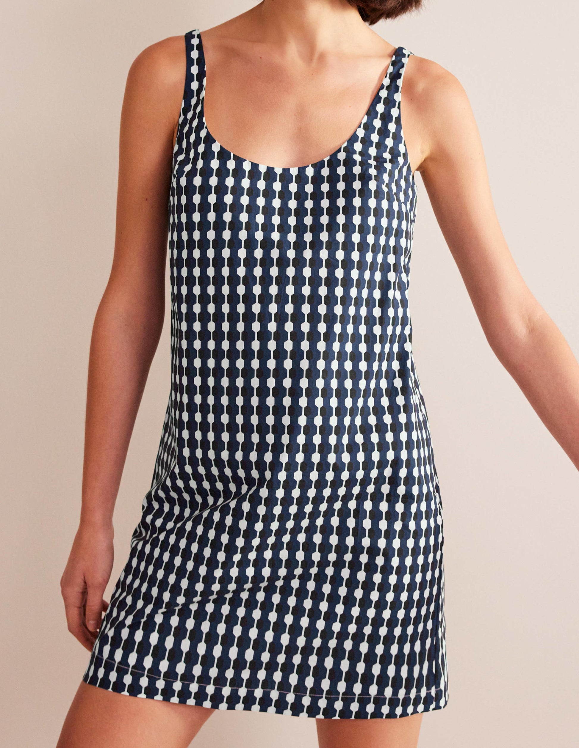 Etuikleid mit Rundhalsausschnitt-Marineblau, Geometrisches Muster-4