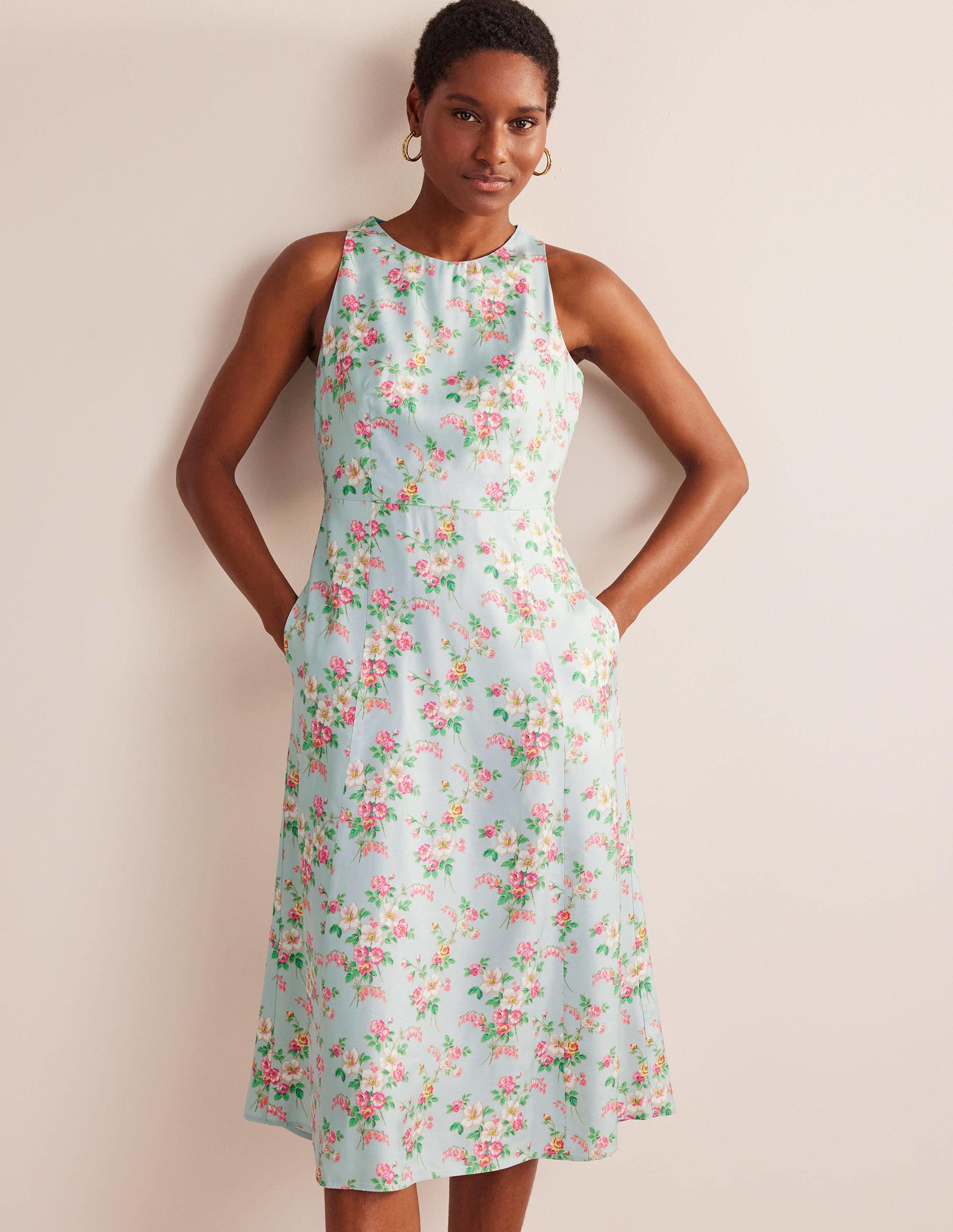 Fit-and-Flare Midi Dress-Pale Green, Vintage Floral - Image 1