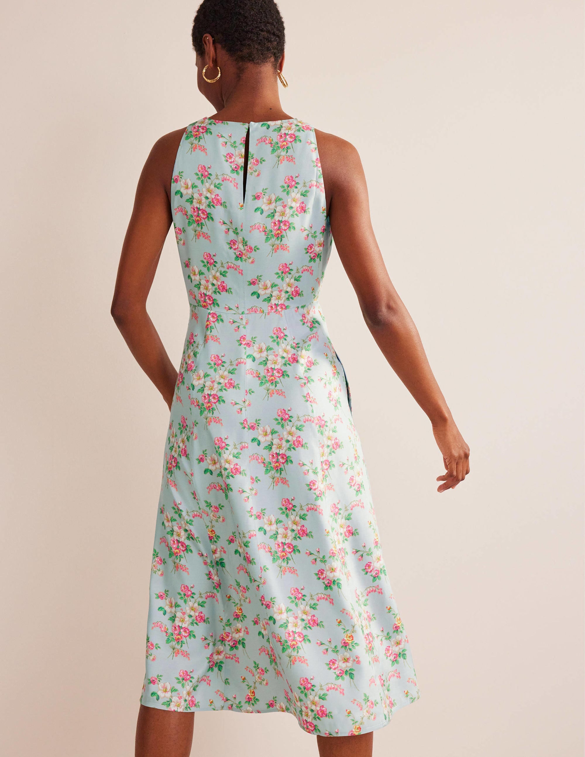 Fit-and-Flare Midi Dress-Pale Green, Vintage Floral - Image 3
