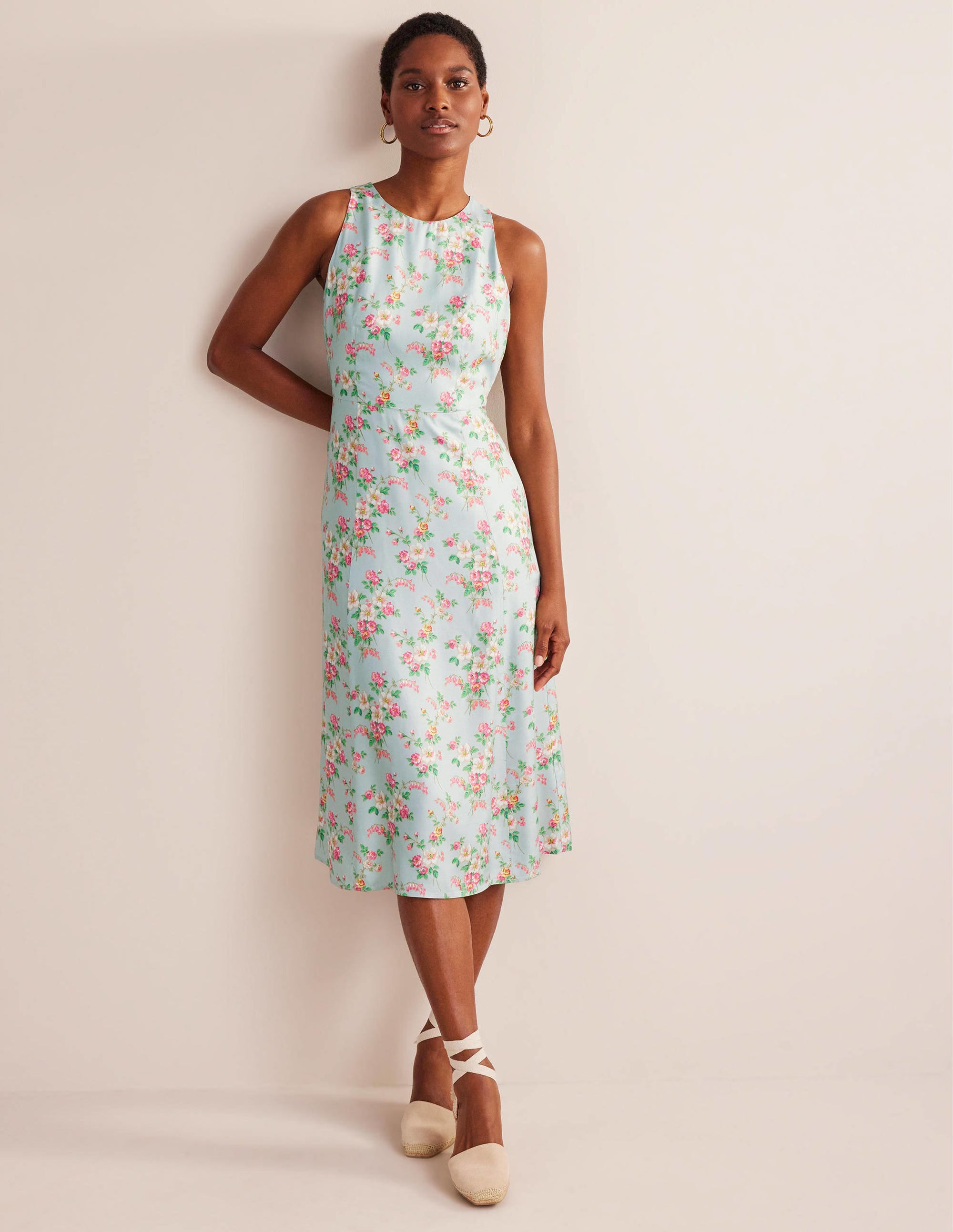 Fit-and-Flare Midi Dress-Pale Green, Vintage Floral - Image 4