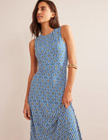 Cut-out Jersey Midi Dress-Sapphire, Azure Geo
