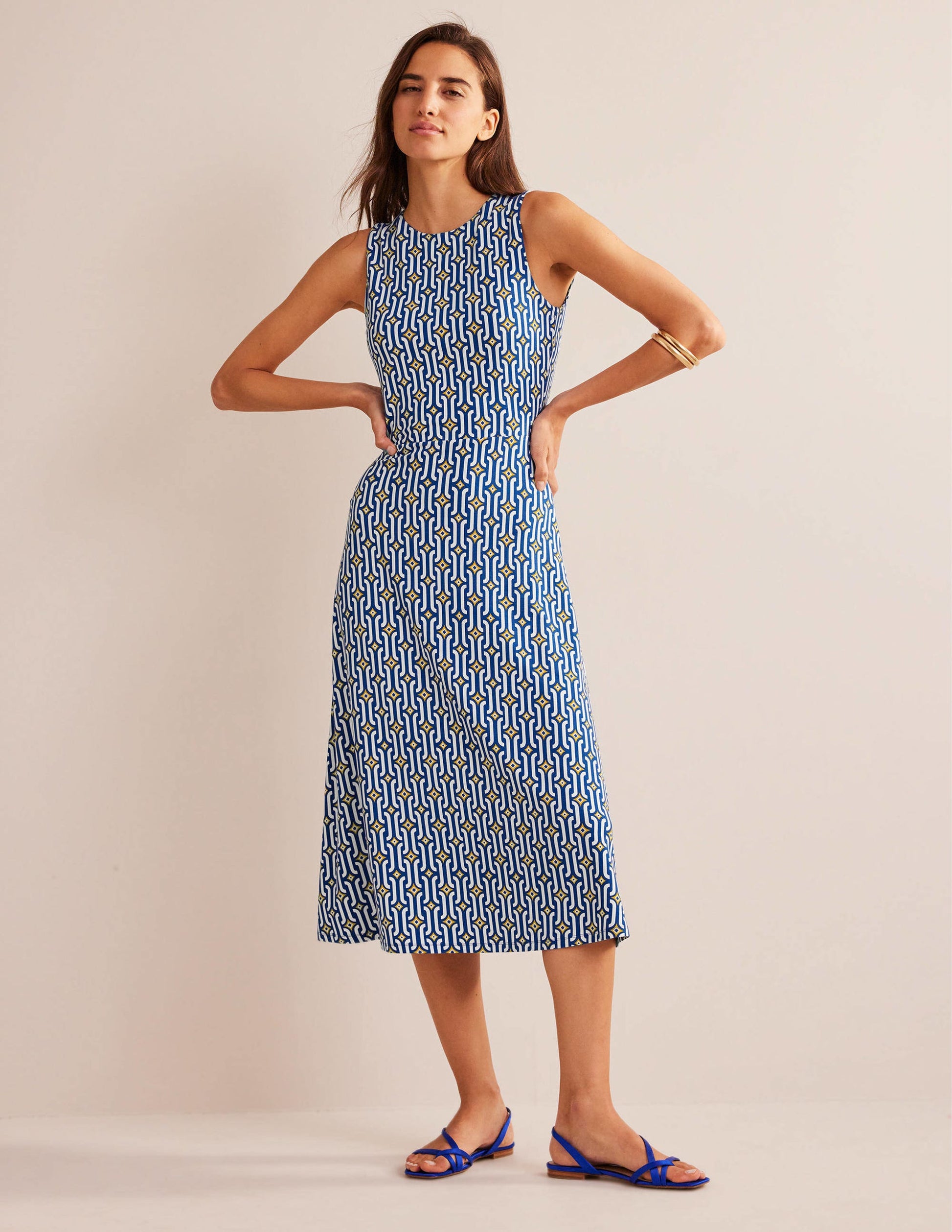 Jersey-Midikleid mit Cut-out-Saphirblau, Geometrisches Muster-2