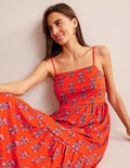 Jersey-Midikleid mit Trägern-Blutorange, Paisleymuster