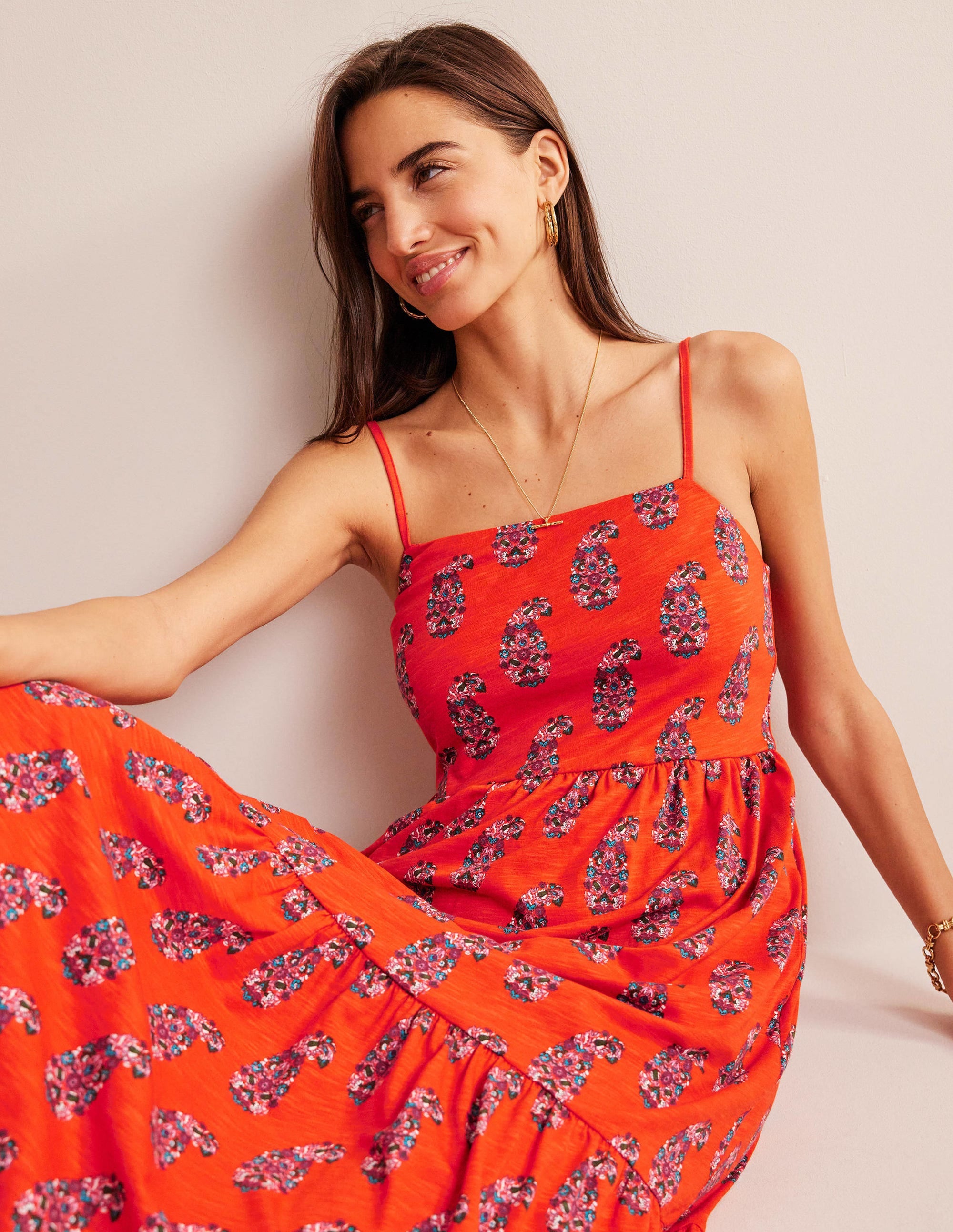 Jersey-Midikleid mit Trägern-Blutorange, Paisleymuster - Image 1