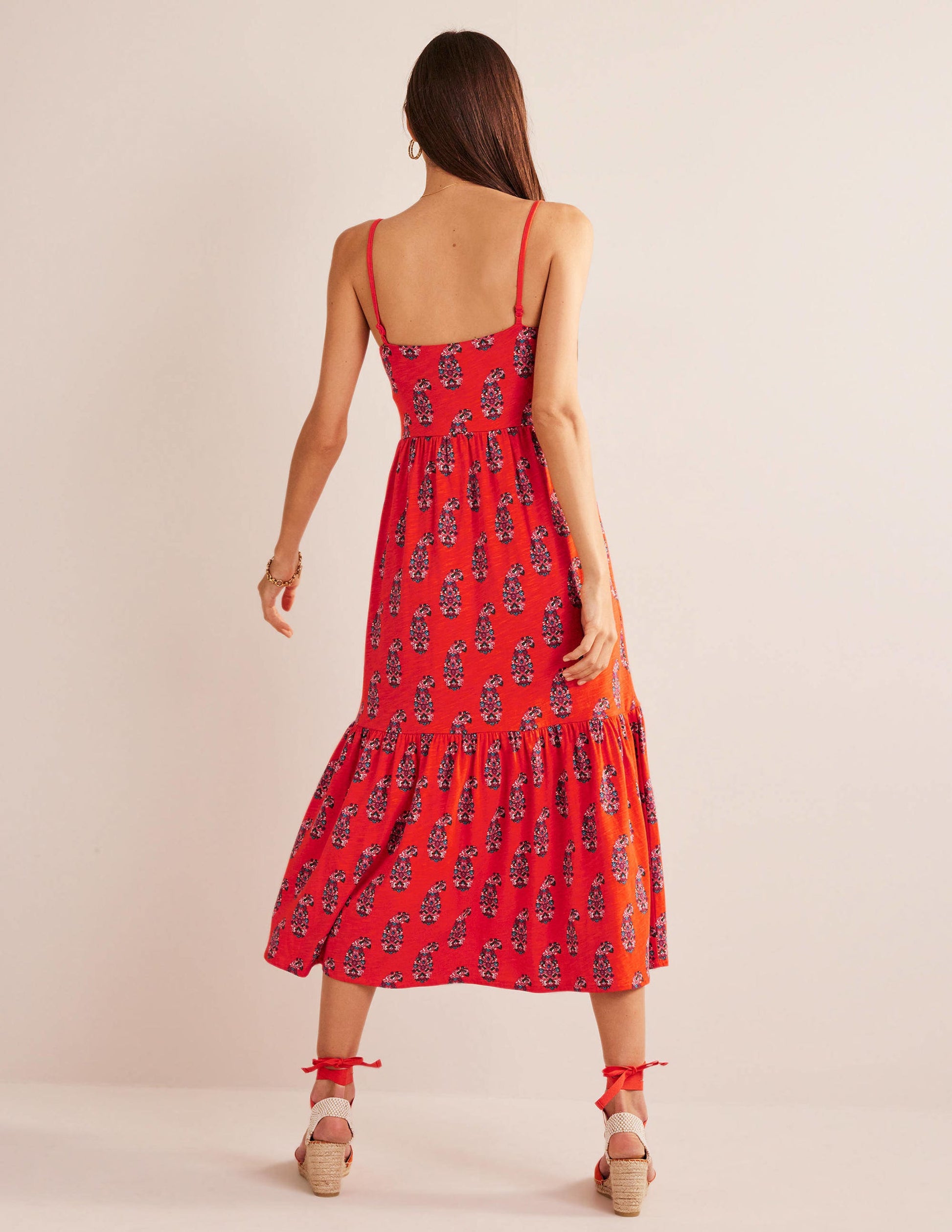 Jersey-Midikleid mit Trägern-Blutorange, Paisleymuster-4