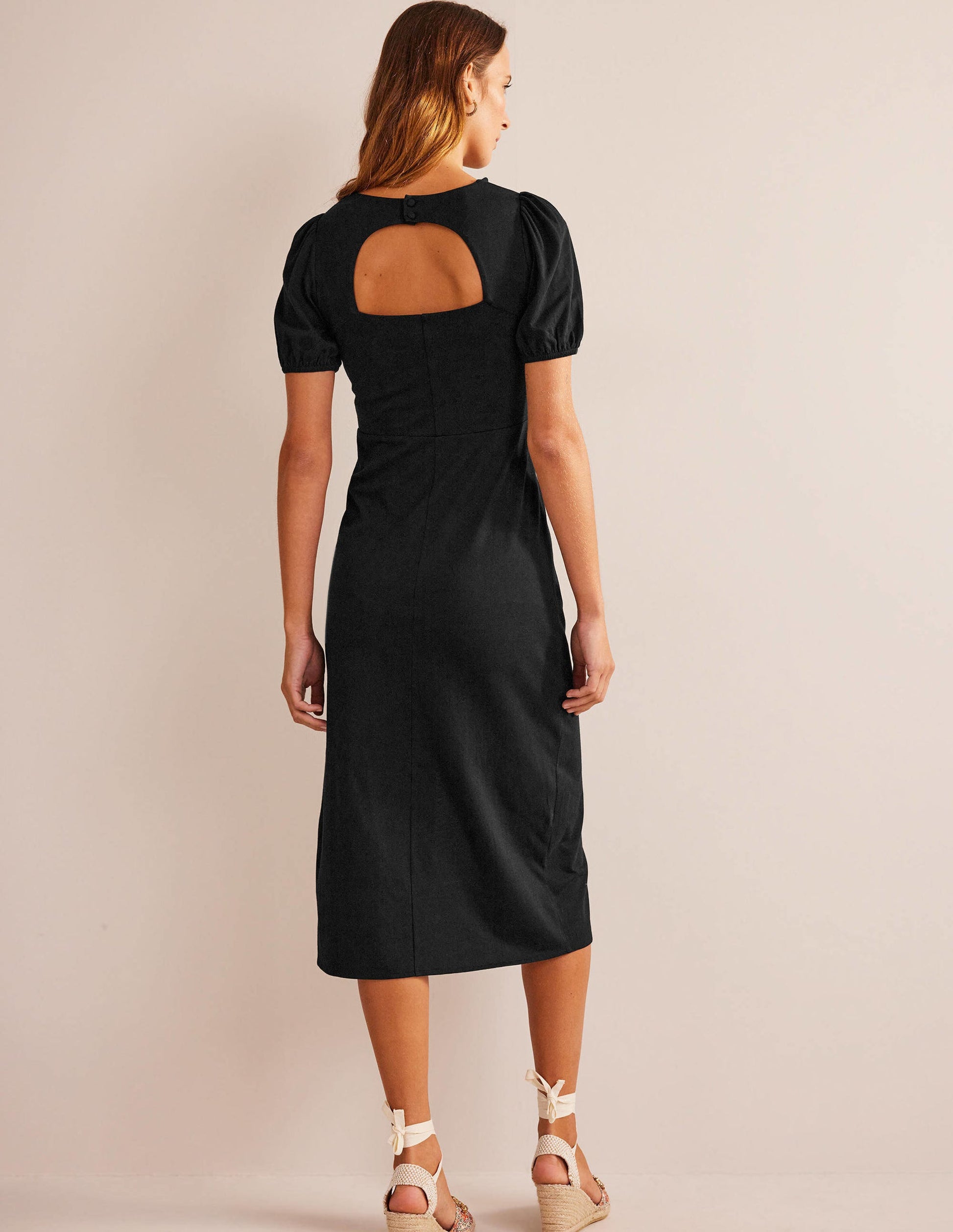 Back Detail Jersey Midi Dress-Black-4