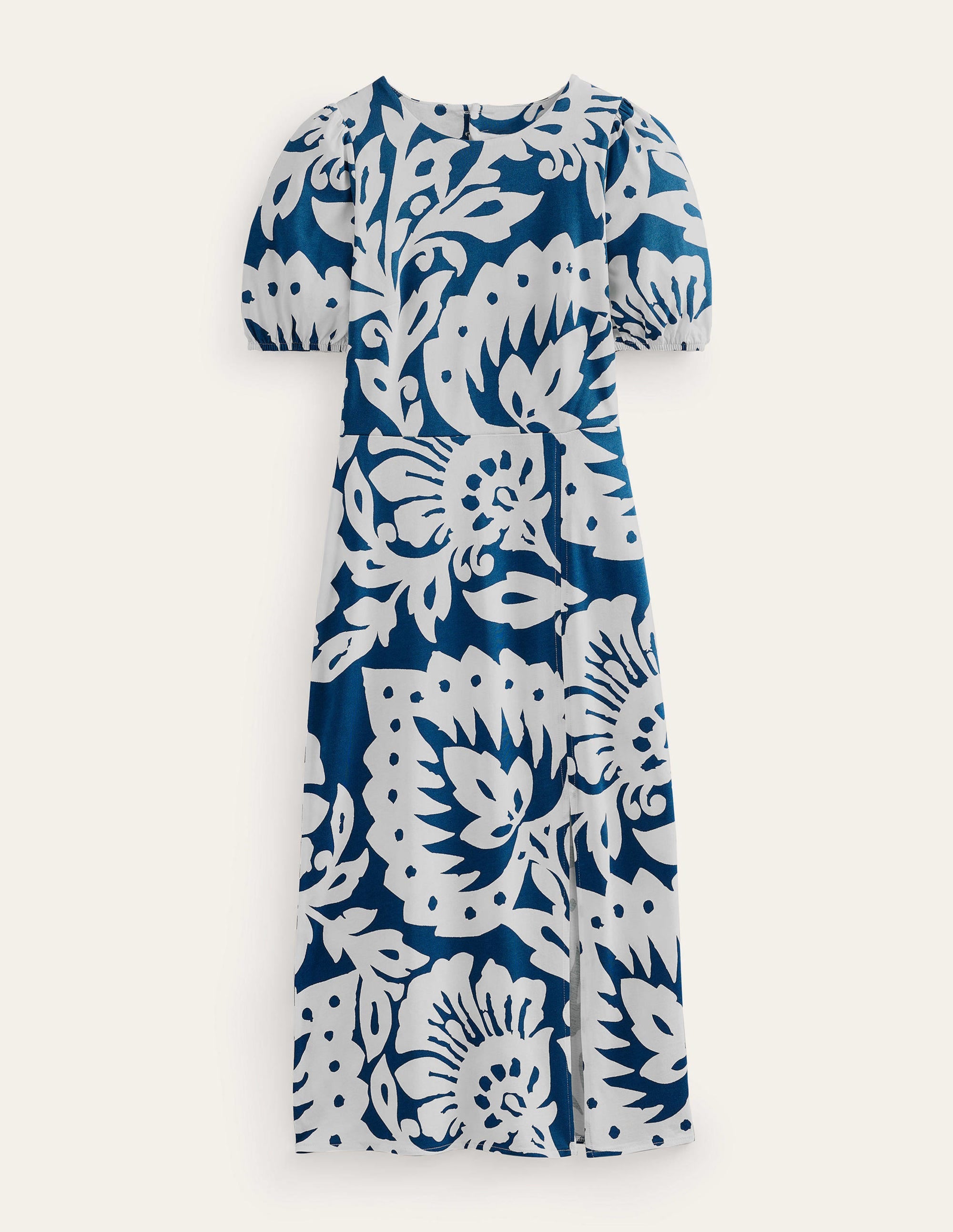 Jersey-Midikleid mit Rückendetail-Saphirblau, Eichenblattmuster - Image 8
