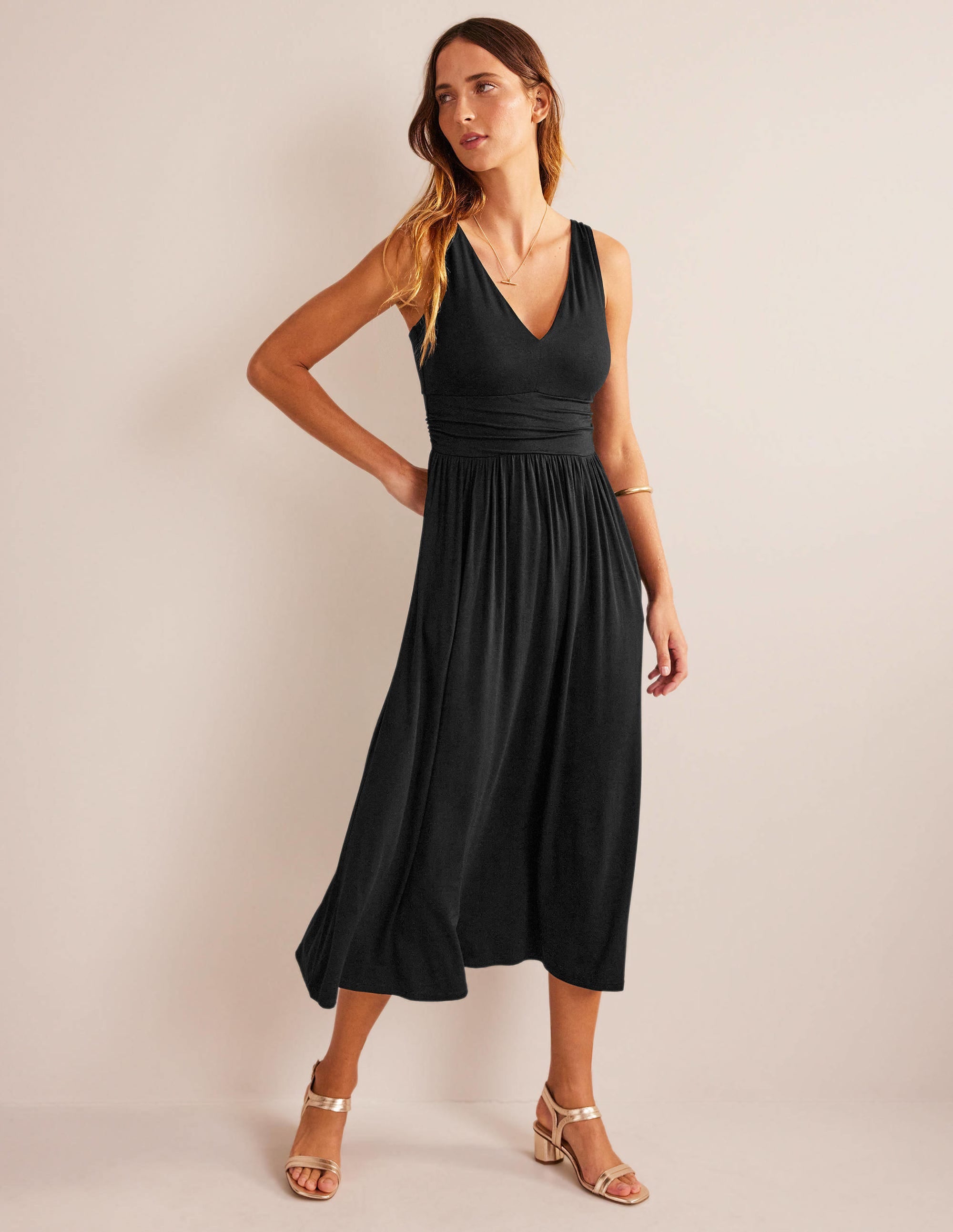 Robe longue sans manches en jersey-Noir - Image 1