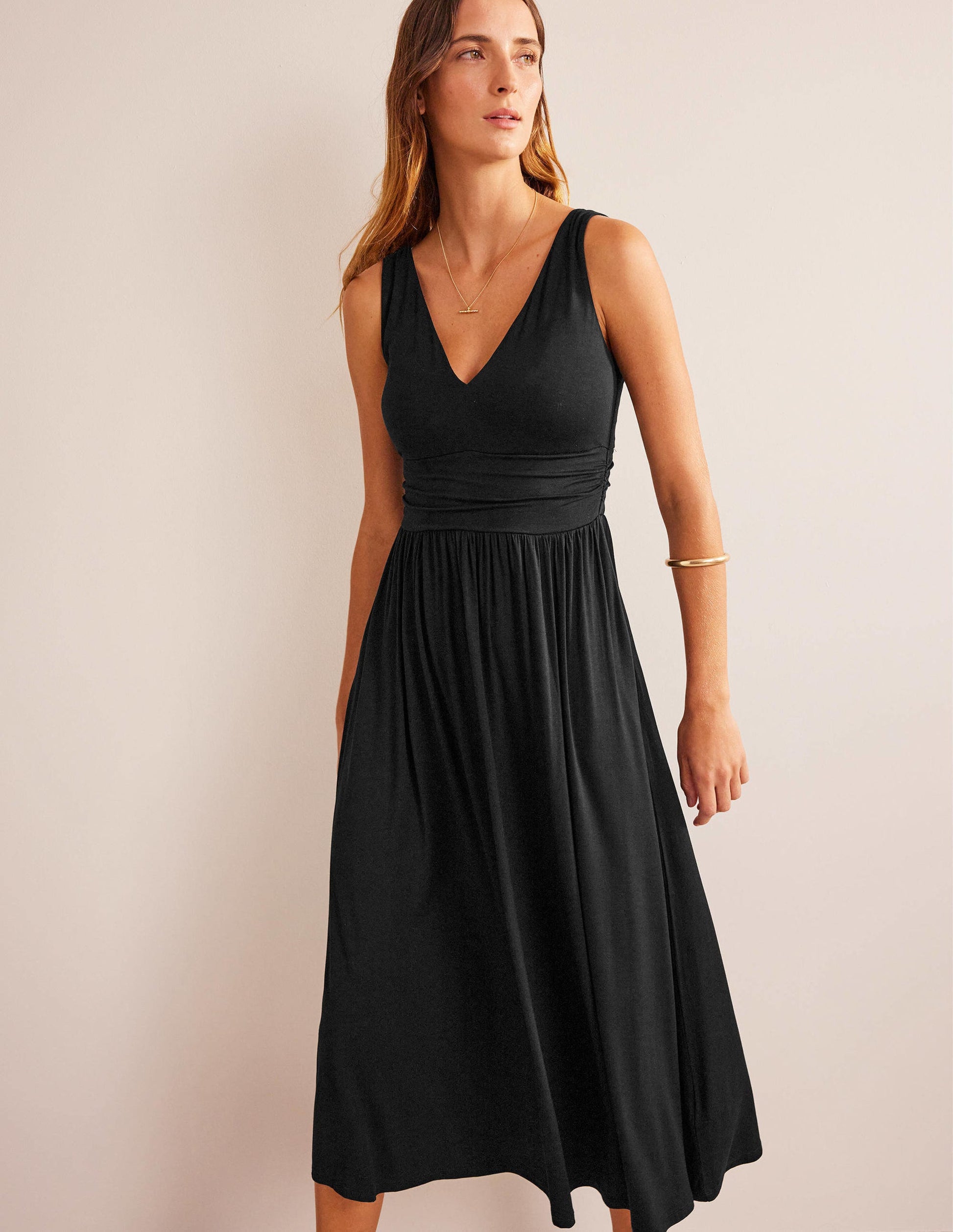 Ärmelloses Jersey-Maxikleid-Schwarz-4