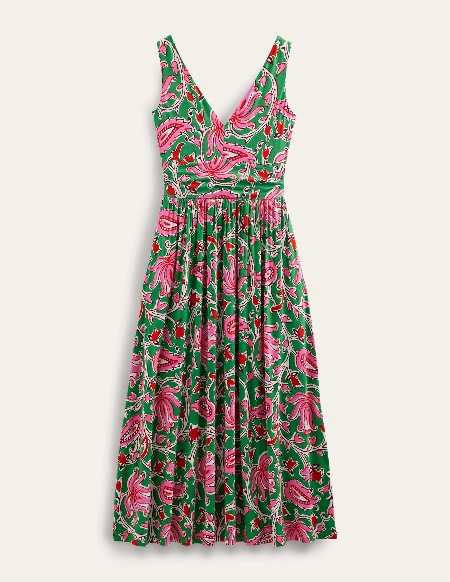 Ärmelloses Jersey-Maxikleid-Limettengrün, Botanikmuster