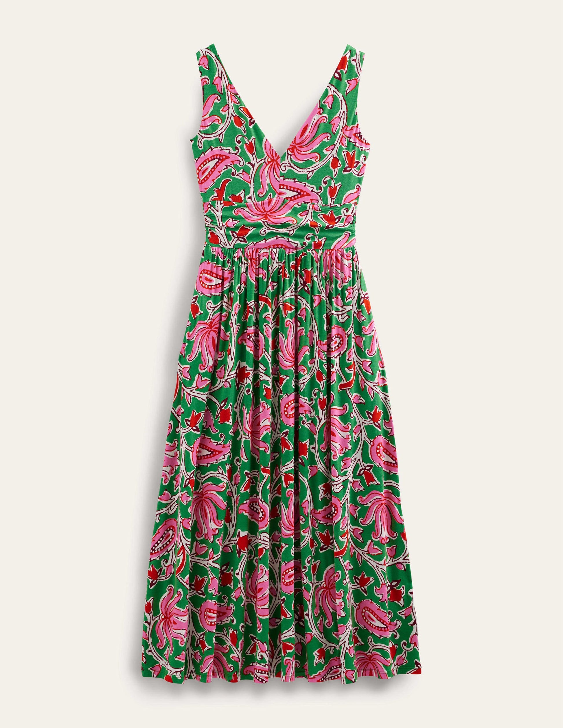 Ärmelloses Jersey-Maxikleid-Limettengrün, Botanikmuster-4