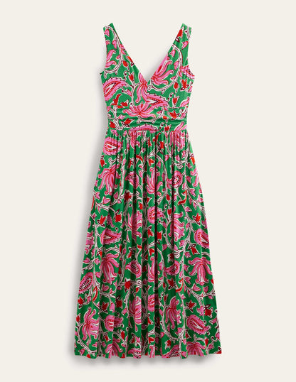 Ärmelloses Jersey-Maxikleid-Limettengrün, Botanikmuster-4