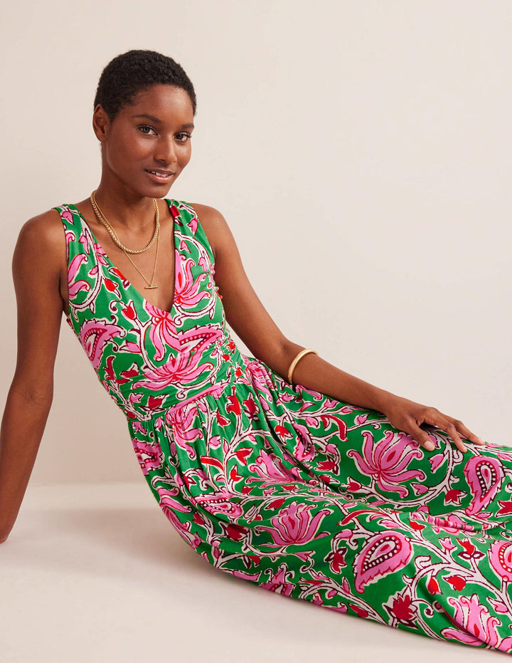 Sleeveless Jersey Maxi Dress-Lime, Botanic Vine