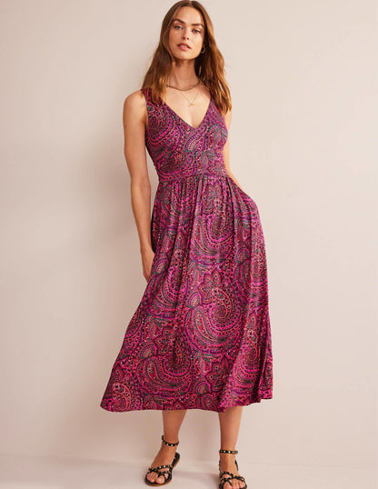 Ärmelloses Jersey-Maxikleid-Sattes Pink, Wirbelmuster-1