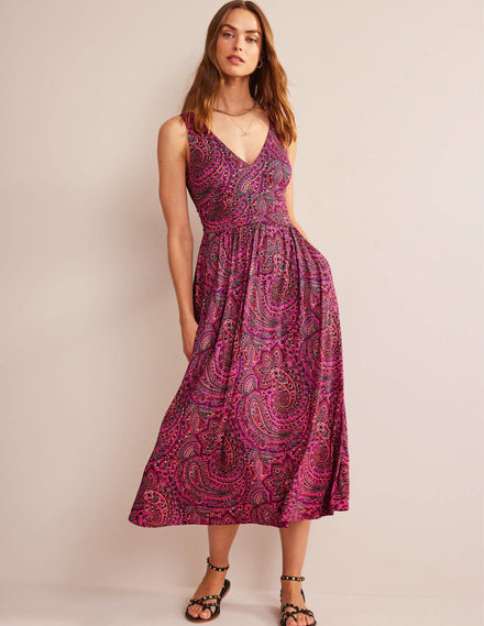 Ärmelloses Jersey-Maxikleid-Sattes Pink, Wirbelmuster