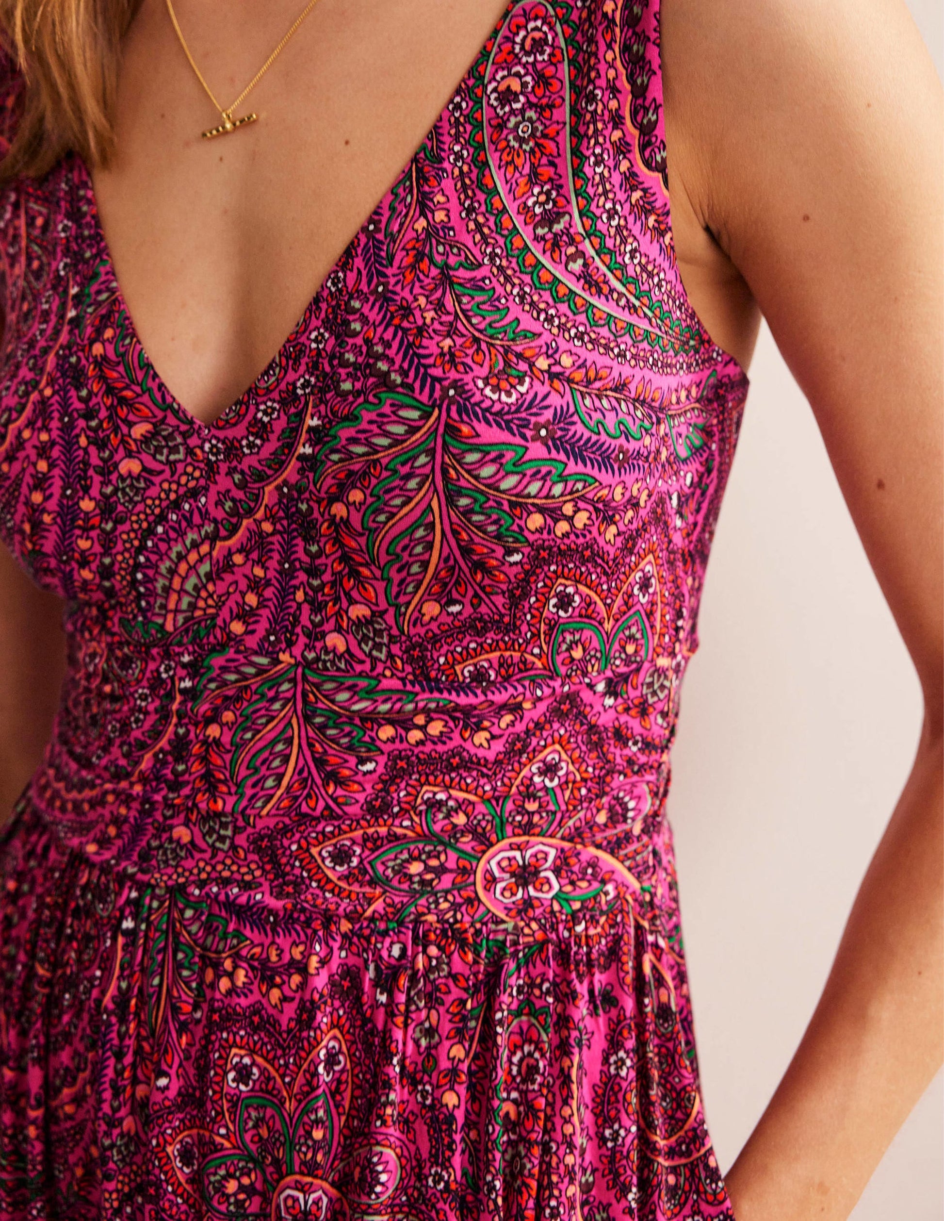 Ärmelloses Jersey-Maxikleid-Sattes Pink, Wirbelmuster-2