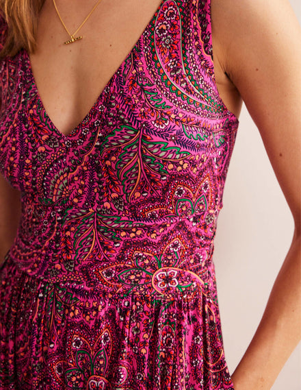 Ärmelloses Jersey-Maxikleid-Sattes Pink, Wirbelmuster