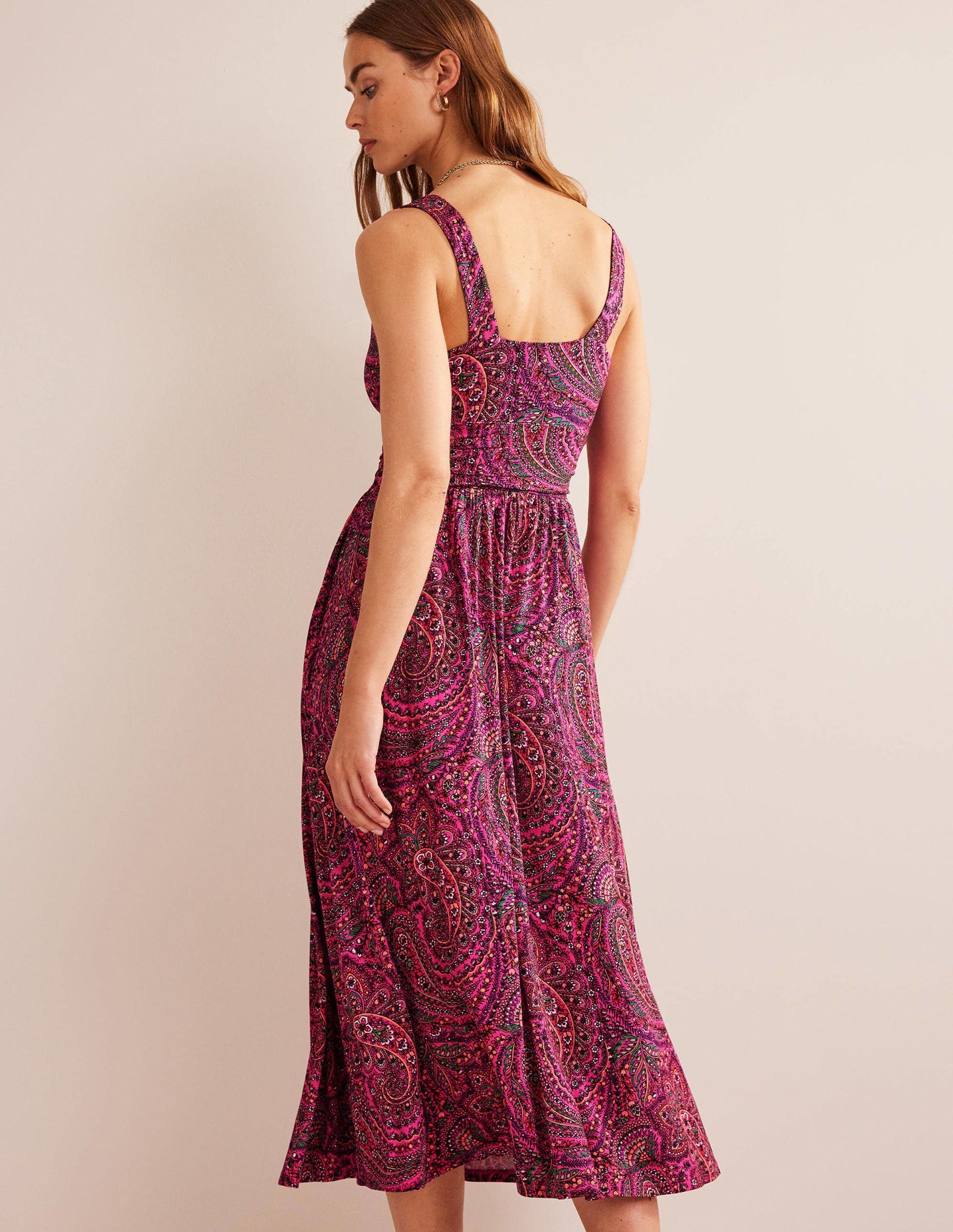 Ärmelloses Jersey-Maxikleid-Sattes Pink, Wirbelmuster