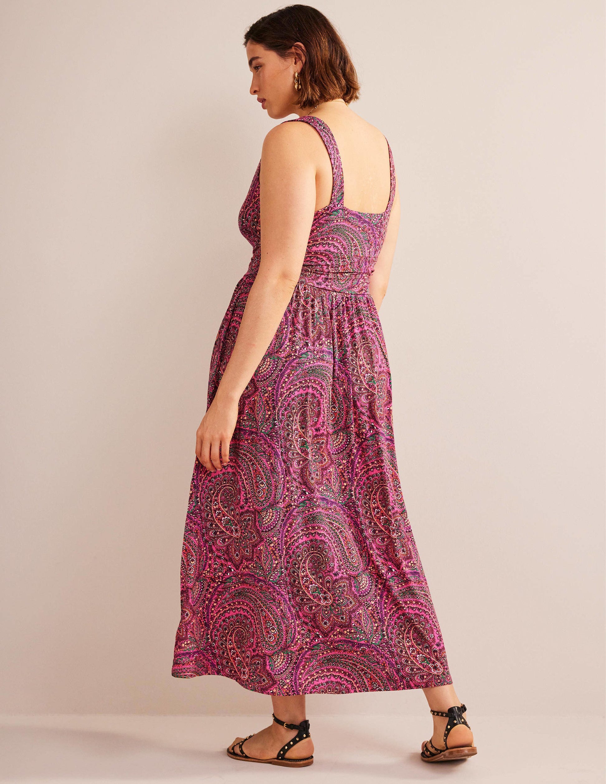 Ärmelloses Jersey-Maxikleid-Sattes Pink, Wirbelmuster-6