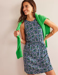 Robe trapèze en jersey-Bleu vague, motif Botanic Vine