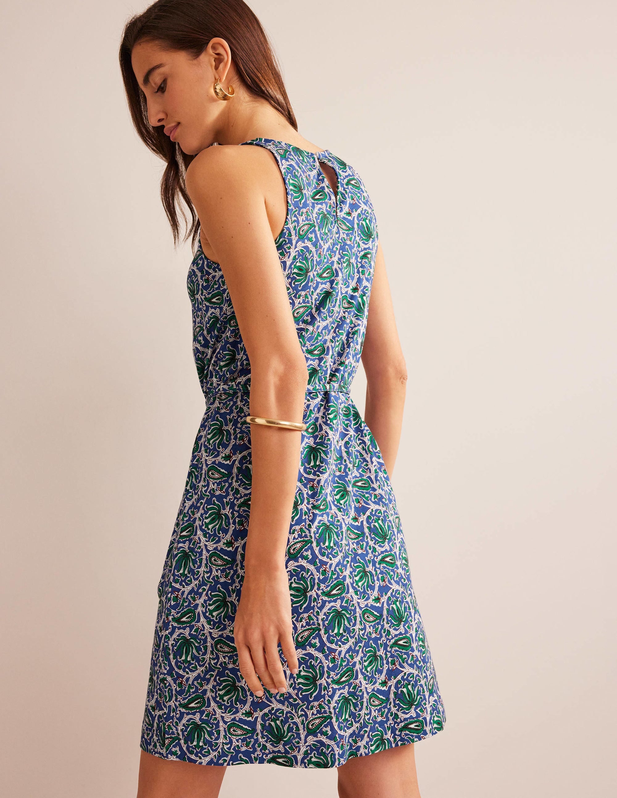 Robe trapèze en jersey-Bleu vague, motif Botanic Vine - Image 3