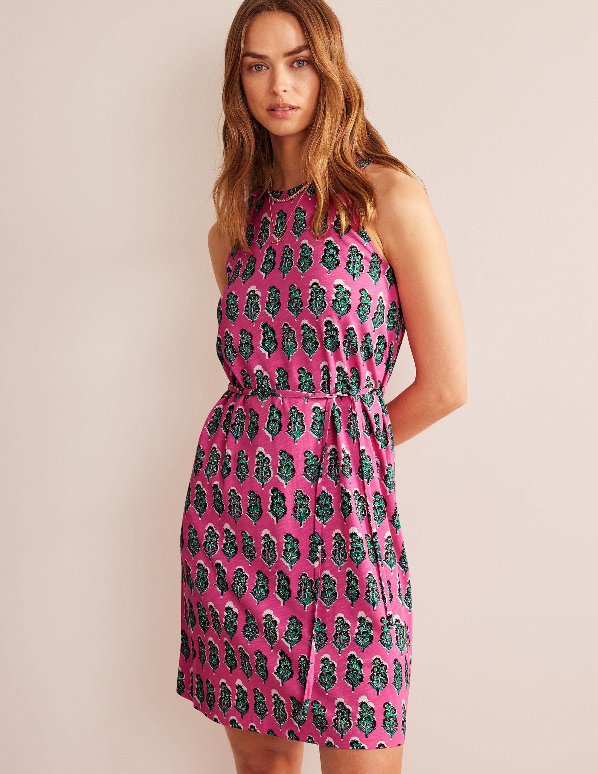 Swingkleid aus Jersey-Festivalrosa, Kunstvolle Blumen - Image 1