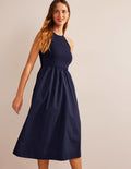 Robe midi dos-nu côtelé-Bleu marine