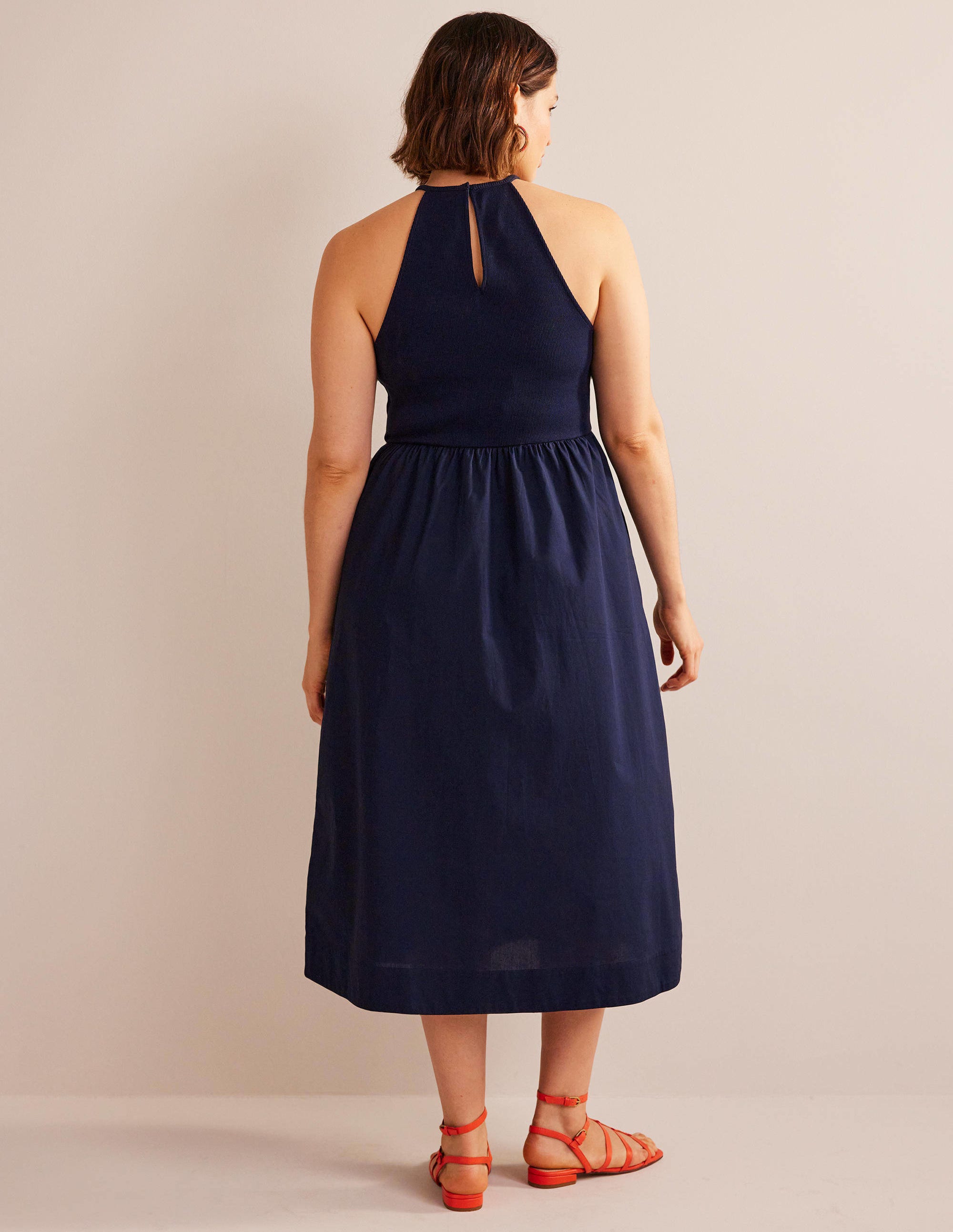Robe midi dos-nu côtelé-Bleu marine - Image 7