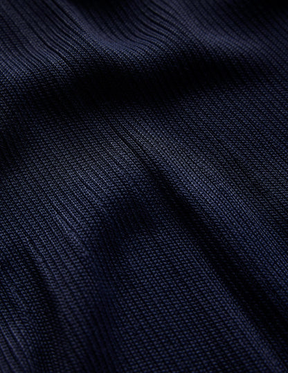 Robe longue en maille à col V-Bleu marine