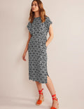 Robe midi colonne à manches courtes-Noir, motif Azure Geo