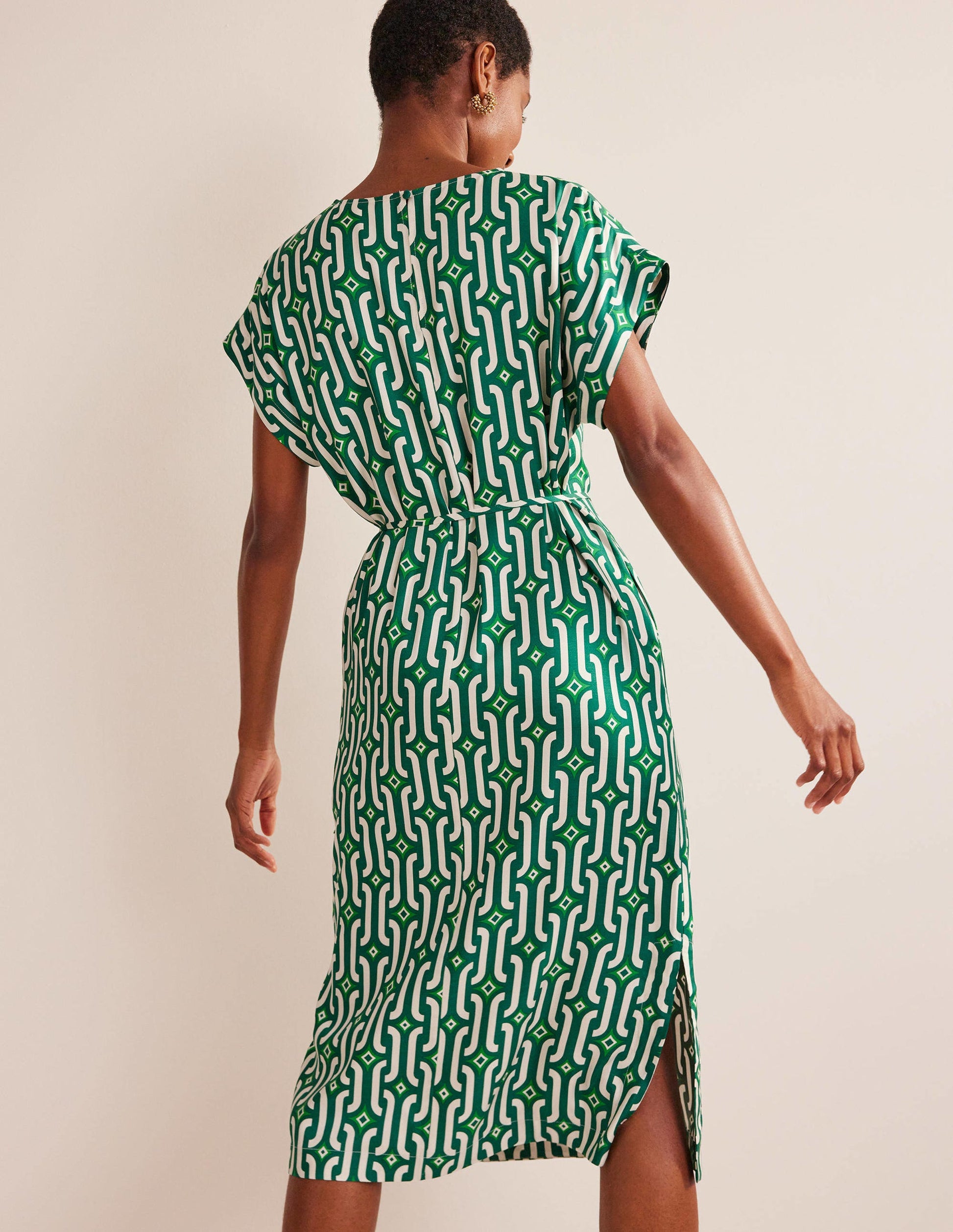 Midi-Säulenkleid mit kurzen Ärmeln-Helles Smaragdgrün, Geometrisches Muster-3