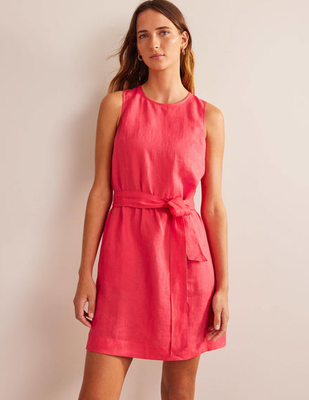Ärmelloses Leinenkleid-Korallenrot