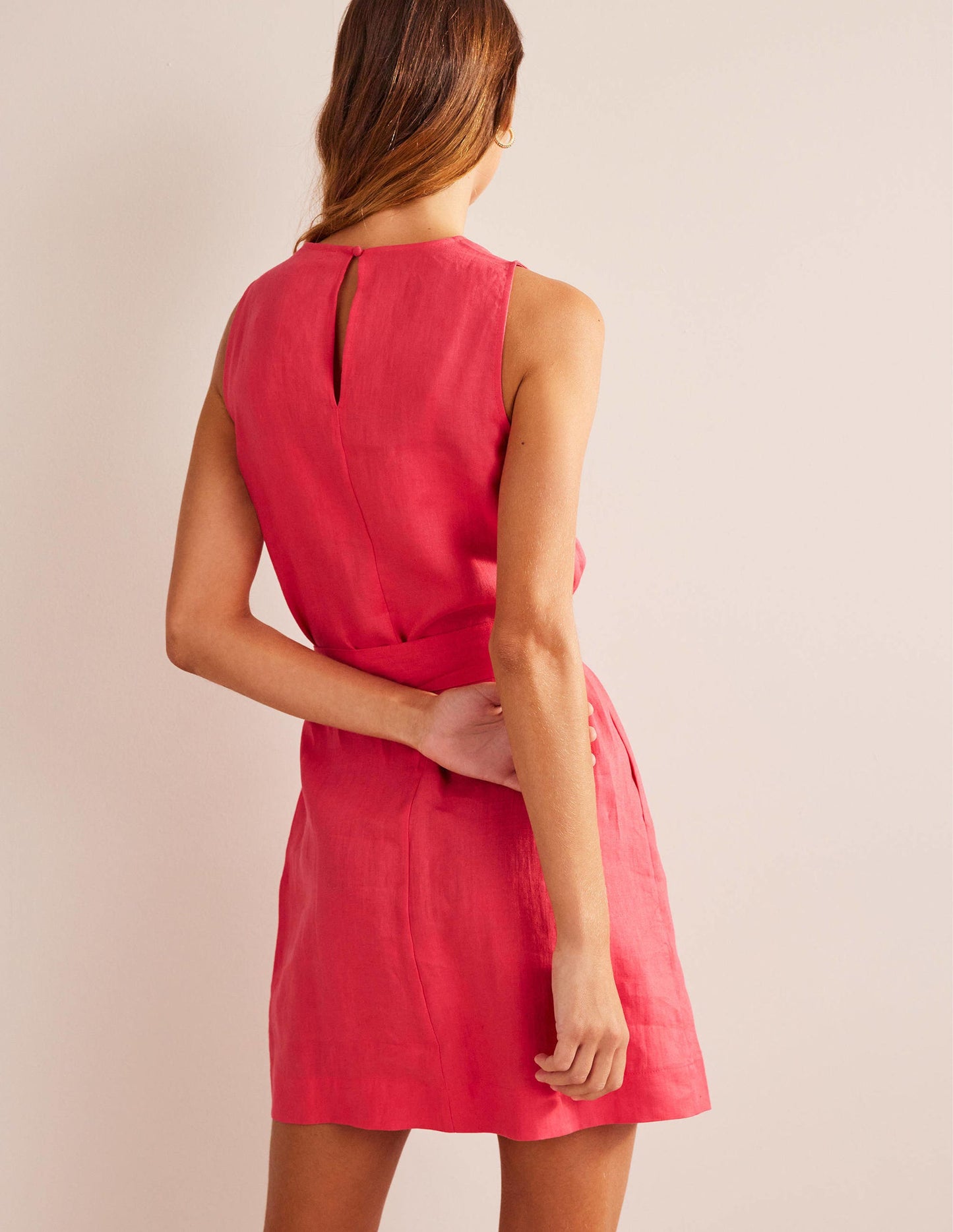 Ärmelloses Leinenkleid-Korallenrot