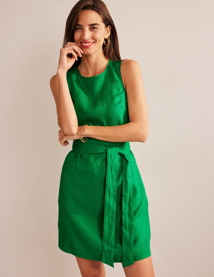Sleeveless Linen Dress-Rich Emerald