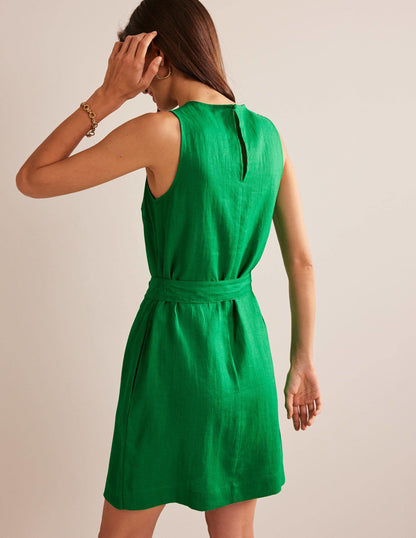 Ärmelloses Leinenkleid-Sattes Smaragdgrün-3
