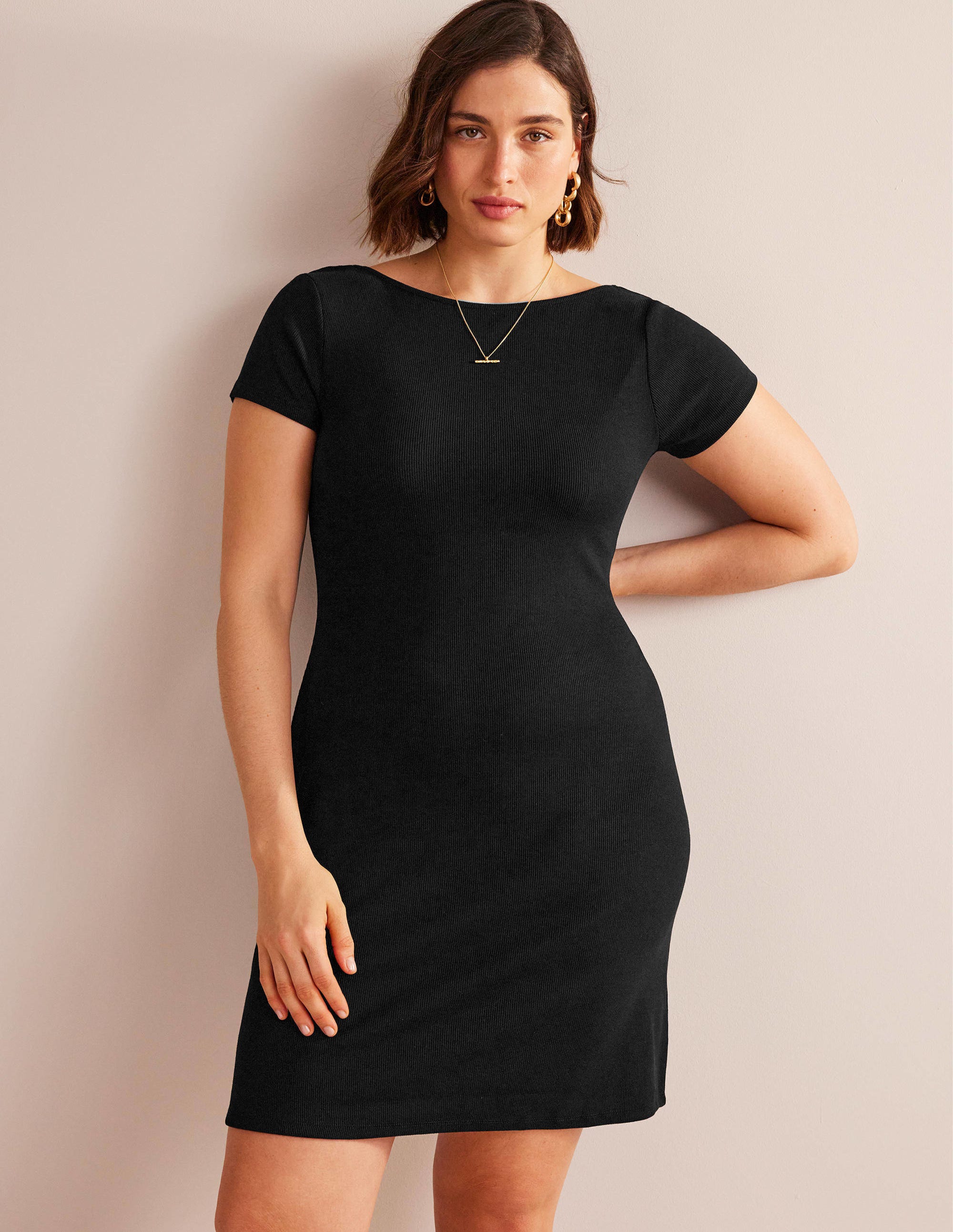 Rippjersey-Minikleid mit tiefem Rückenausschnitt-Schwarz - Image 5