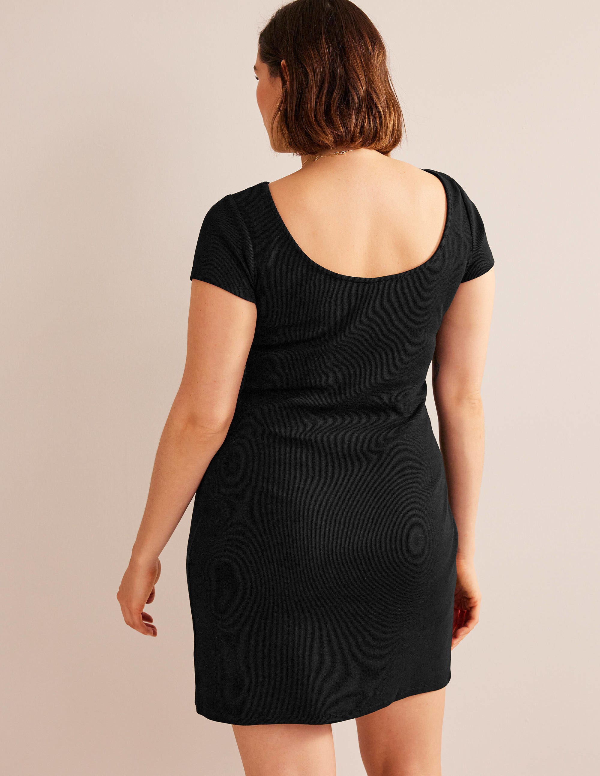 Rippjersey-Minikleid mit tiefem Rückenausschnitt-Schwarz - Image 6