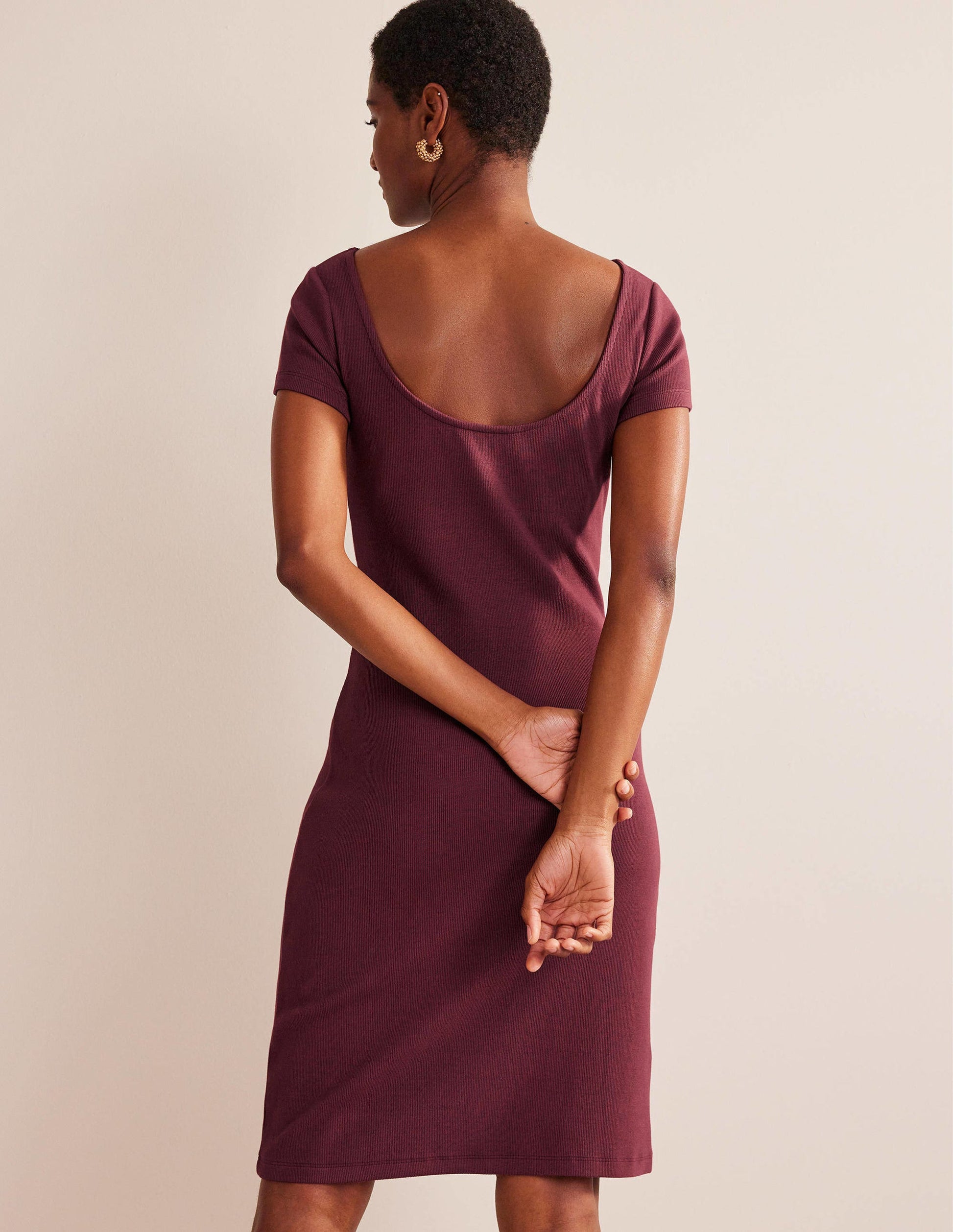 Mini-robe en jersey côtelé échancrée dans le dos-Bordeaux foncé-3